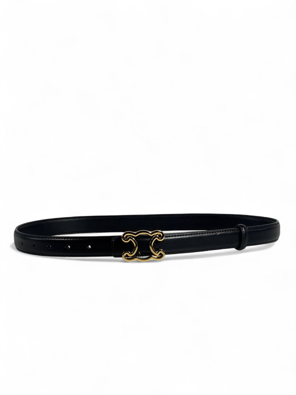 Celine Black Leather Belt with Gold Triomphe Buckle ✨🖤 — 110 cm