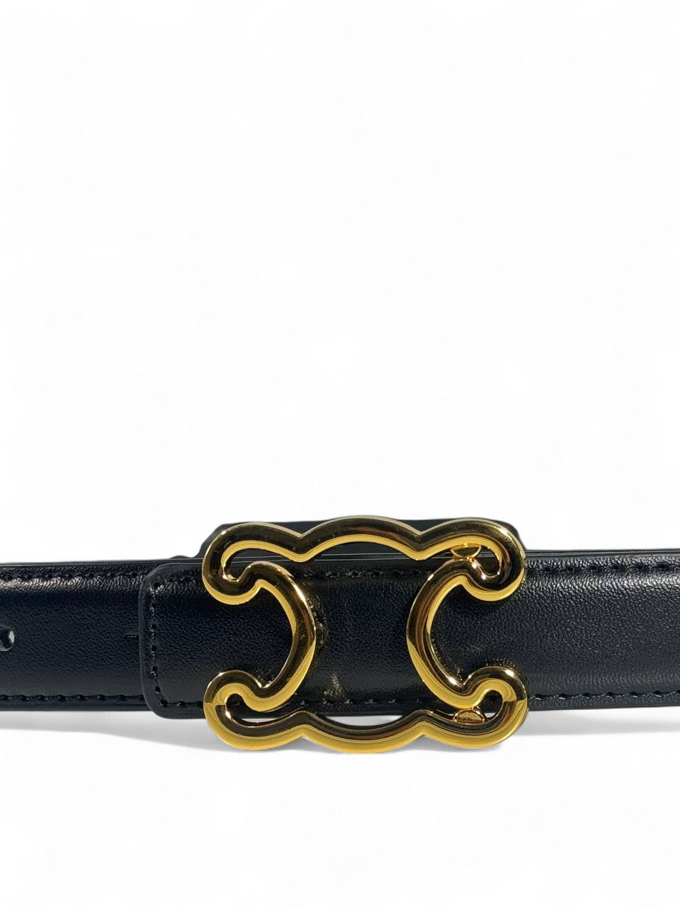 Celine Black Leather Belt with Gold Triomphe Buckle ✨🖤 — 110 cm