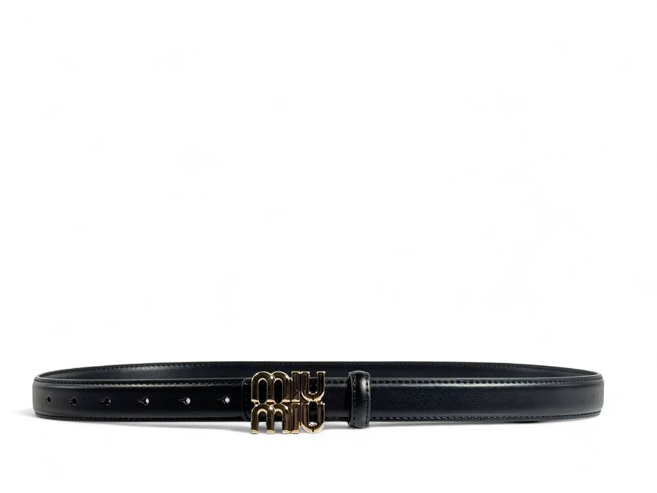 Miu Miu Black Leather Belt with Gold Logo Buckle – 110 cm 🖤✨