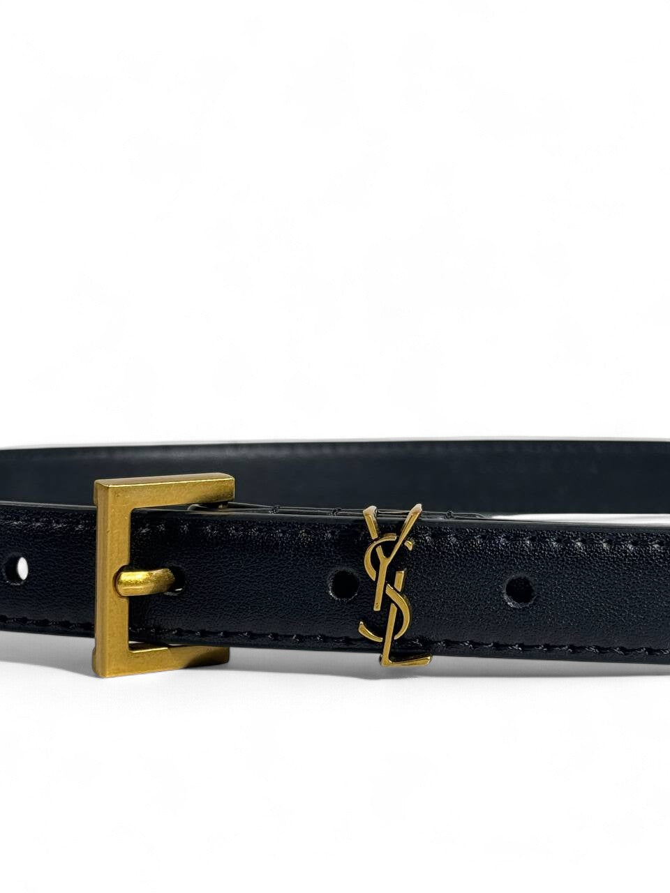 ✨ YSL Black Leather Belt with Gold Buckle — 100 cm | Timeless Luxury Accessory