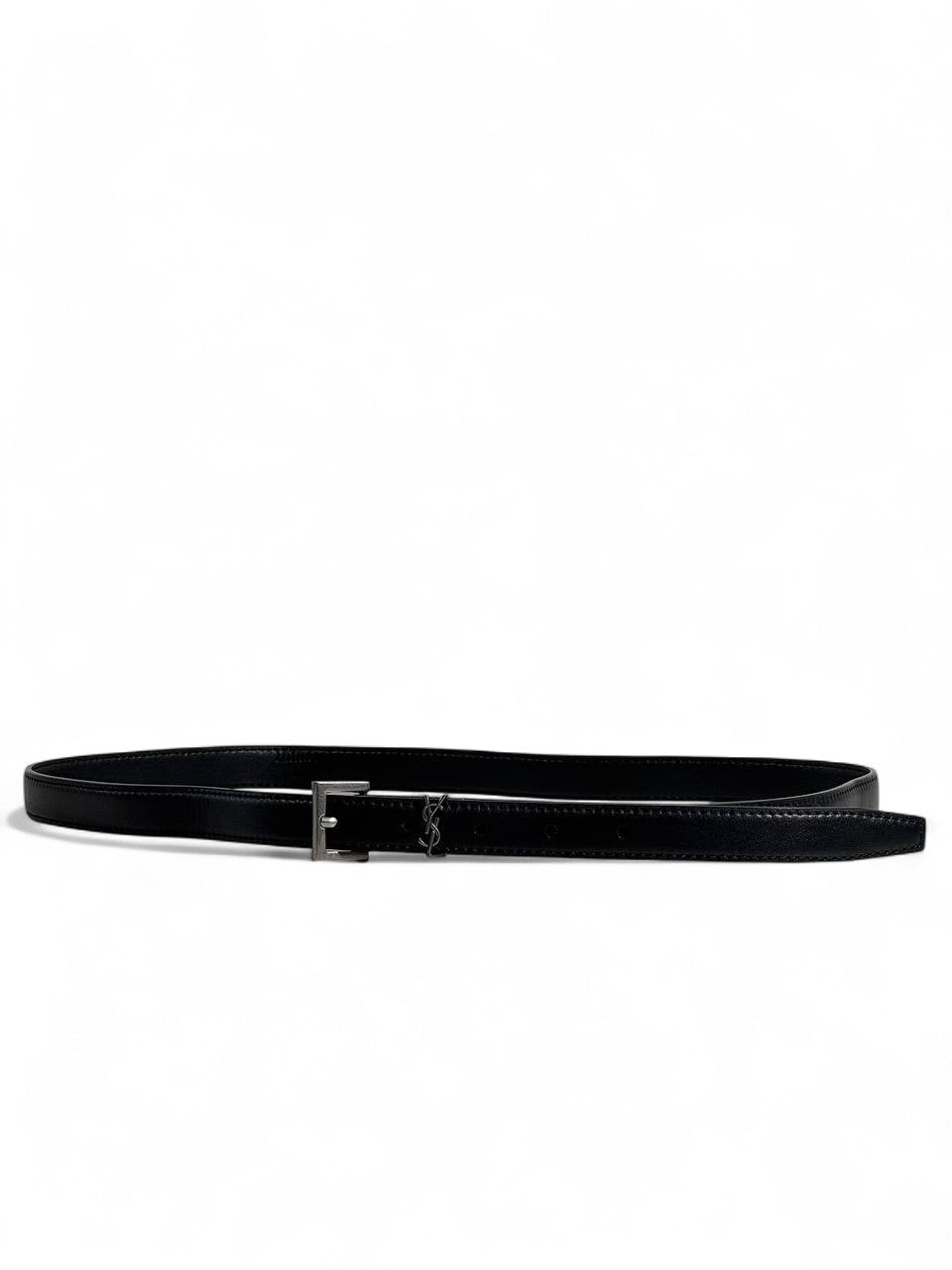 ✨ YSL Black Leather Belt with Silver Buckle — 100 cm | Sleek Parisian Elegance 🖤