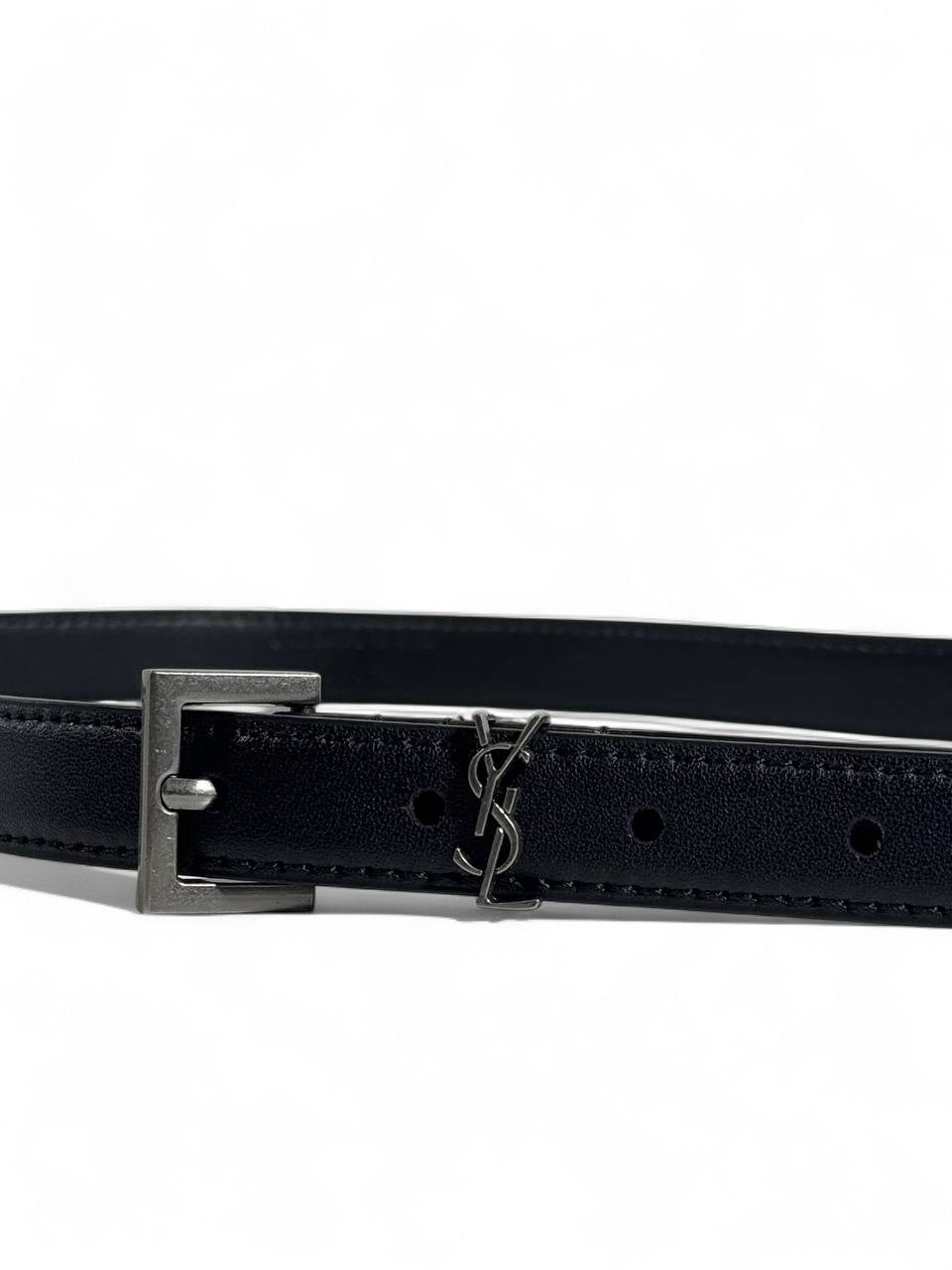 ✨ YSL Black Leather Belt with Silver Buckle — 100 cm | Sleek Parisian Elegance 🖤