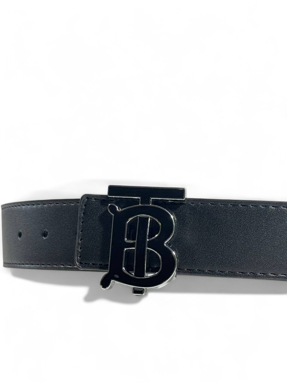 🖤 Burberry TB Monogram Black Leather Belt — 110 cm | Sleek British Luxury 🇬🇧
