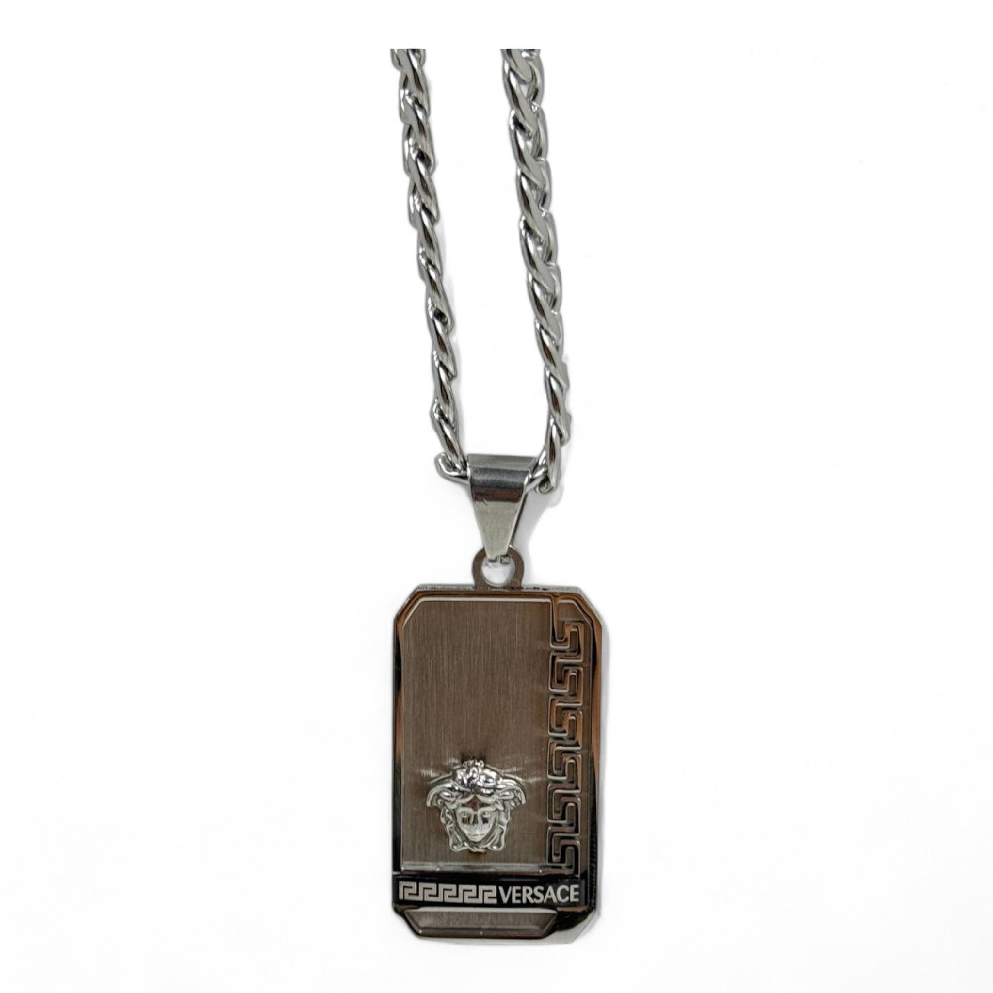 ⚡ Versace-Inspired Medusa Dog Tag – Silver Stainless Steel | 40cm