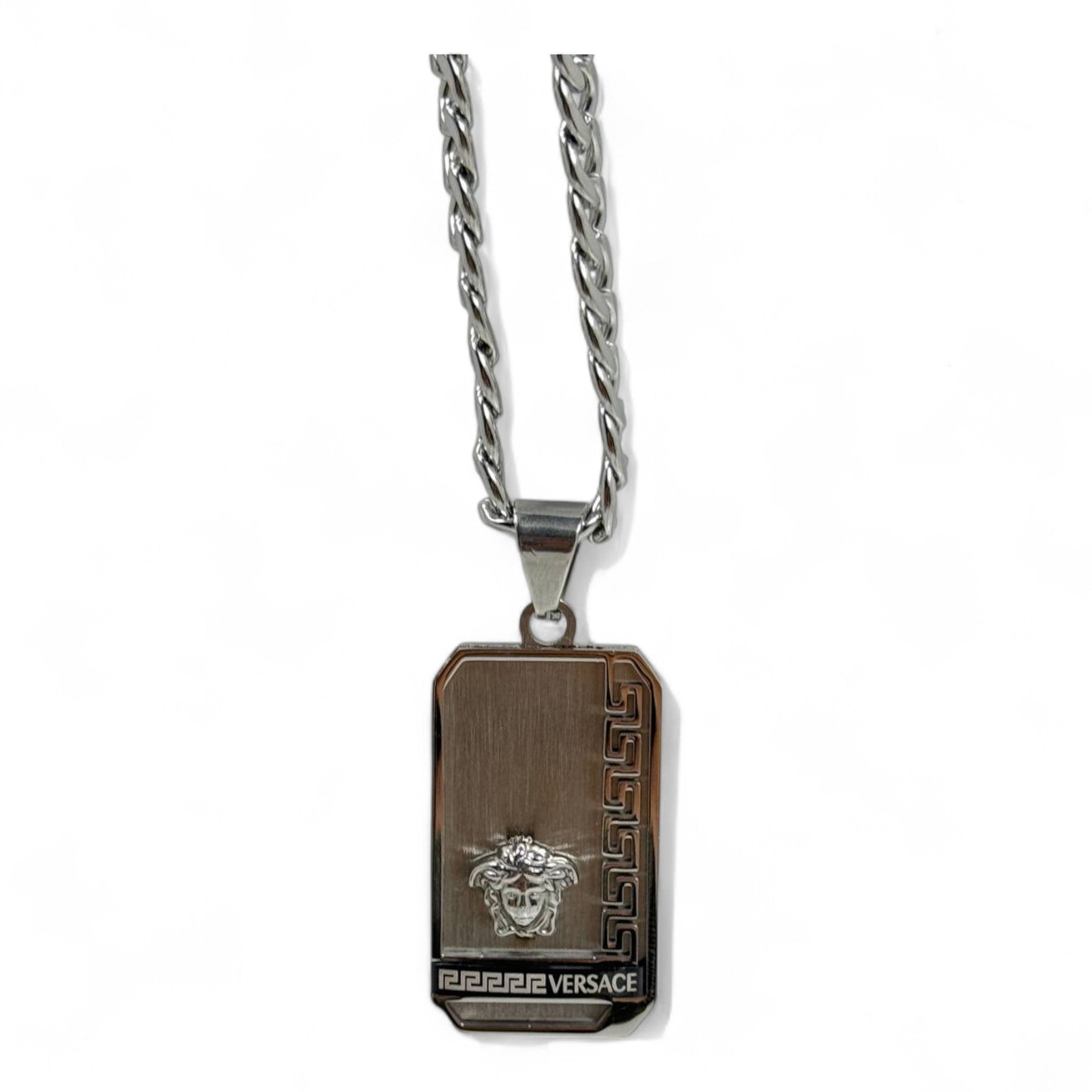 🛡️ Versace-Inspired Medusa Tag Necklace – Stainless Steel | 40cm