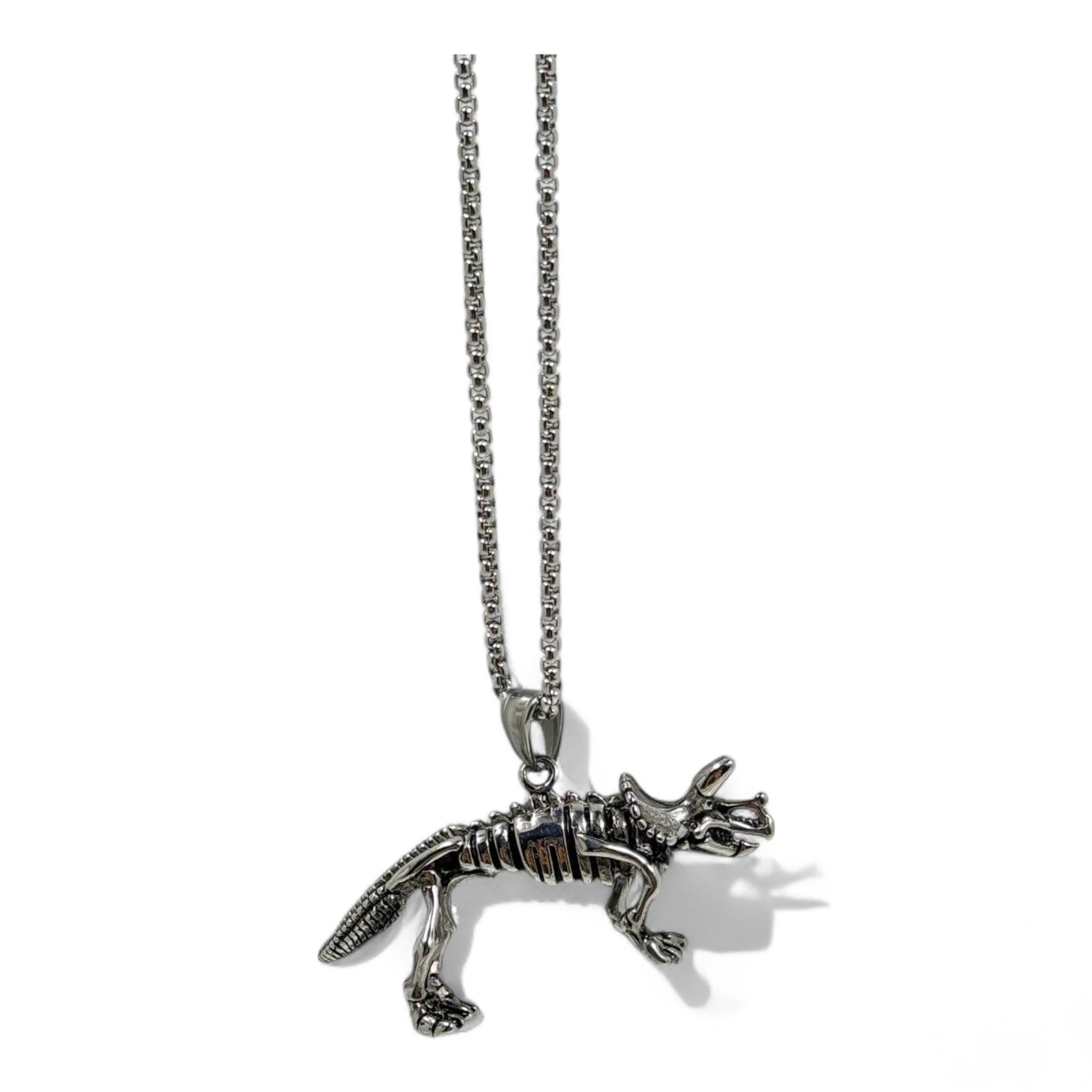 🦖 Triceratops Skeleton Pendant – Stainless Steel | 40cm