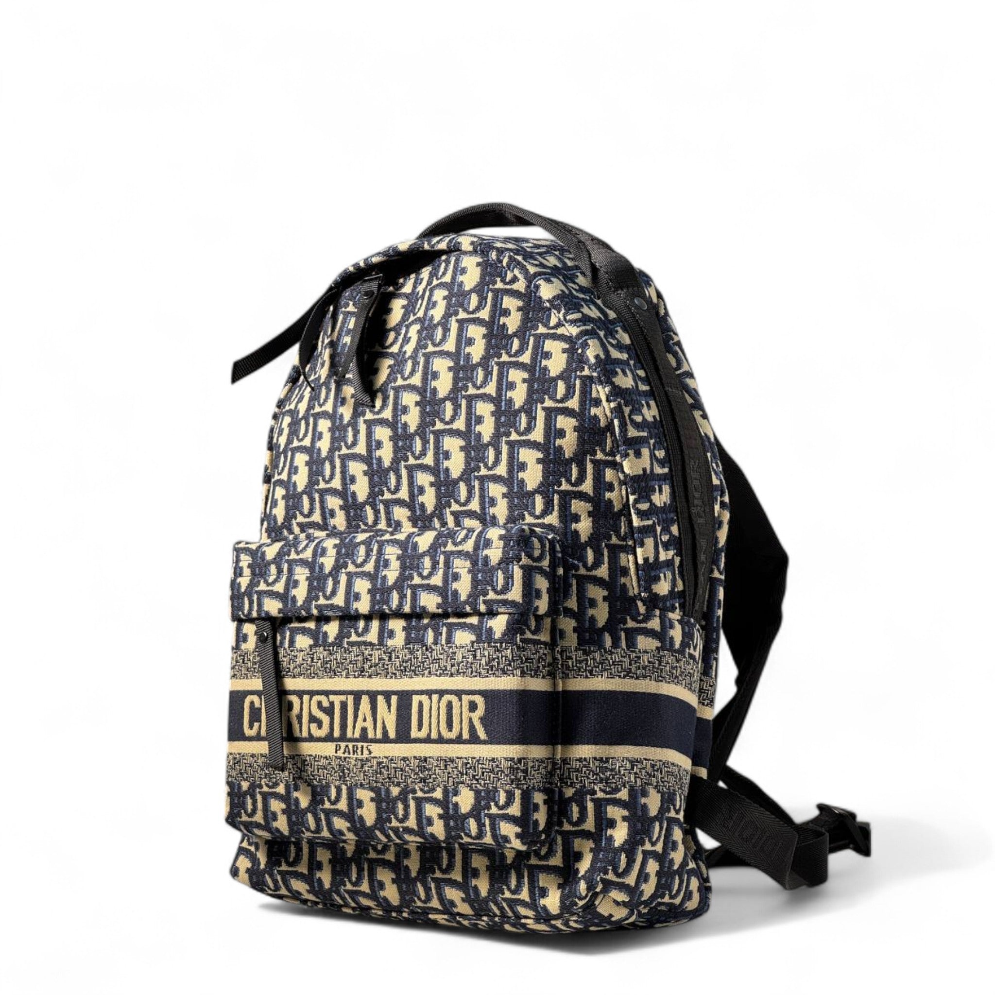 🎒 Christian Dior Oblique Monogram Backpack – Navy & Beige