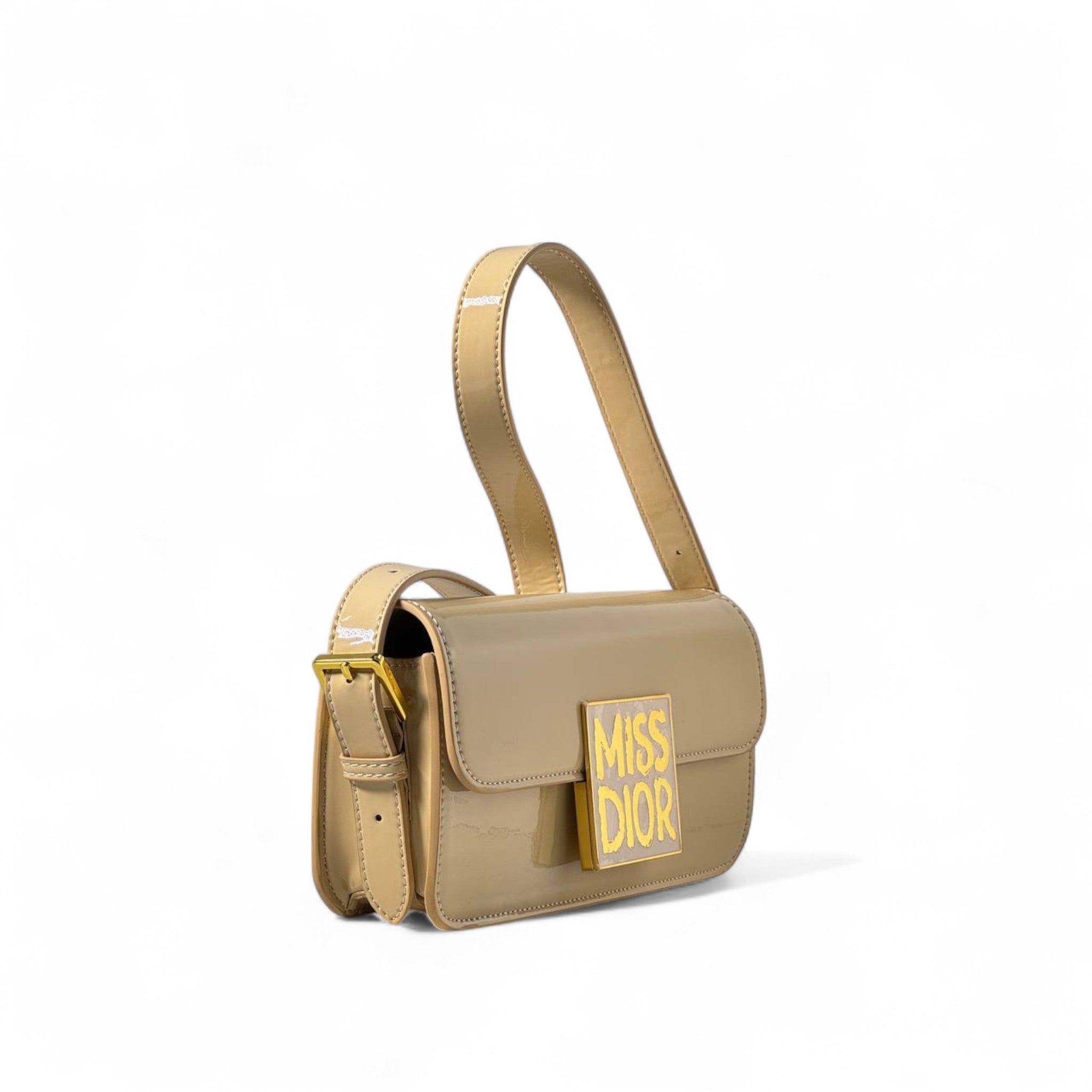 👜 Miss Dior Patent Leather Shoulder Bag – Elegant Beige Finish ✨