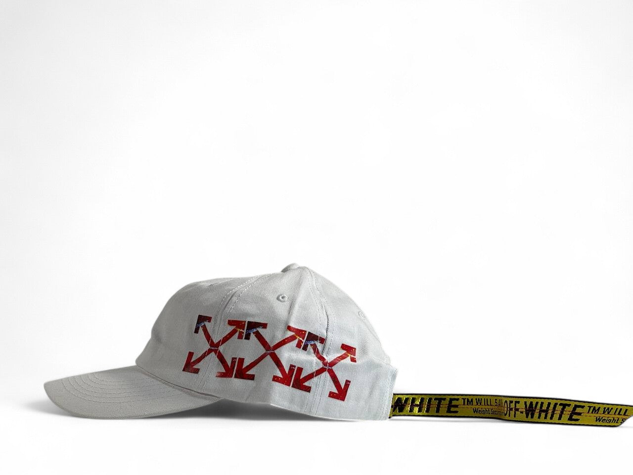 Off-White White Cap with Red Arrows & Yellow Strap ⚪🟥🟡 | Luxury Streetwear Icon