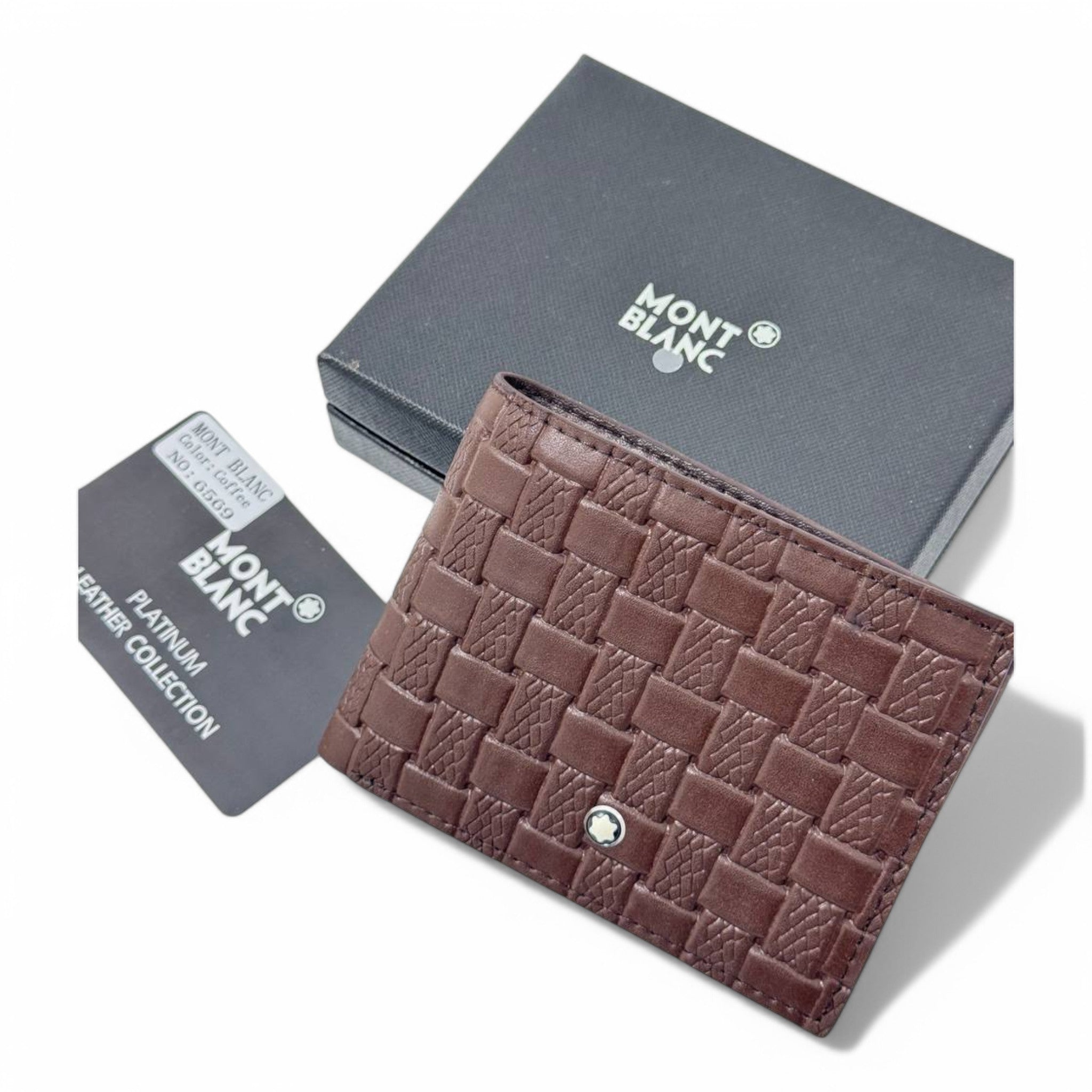 Montblanc Platinum Leather Wallet – Textured Brown Weave