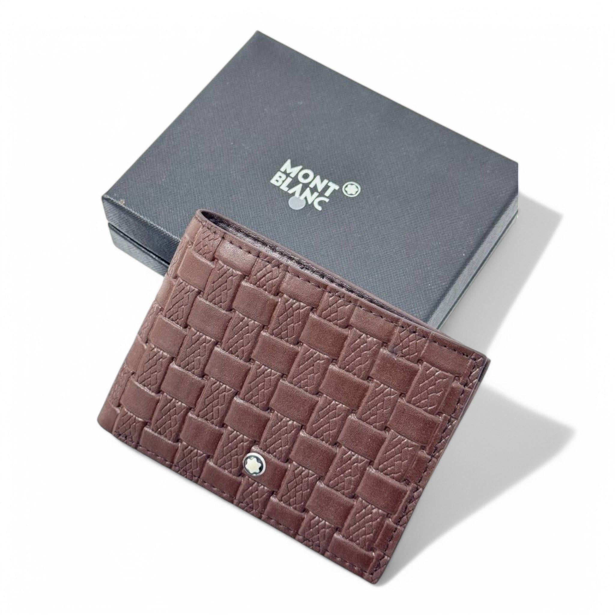 Montblanc Platinum Leather Wallet – Textured Brown Weave