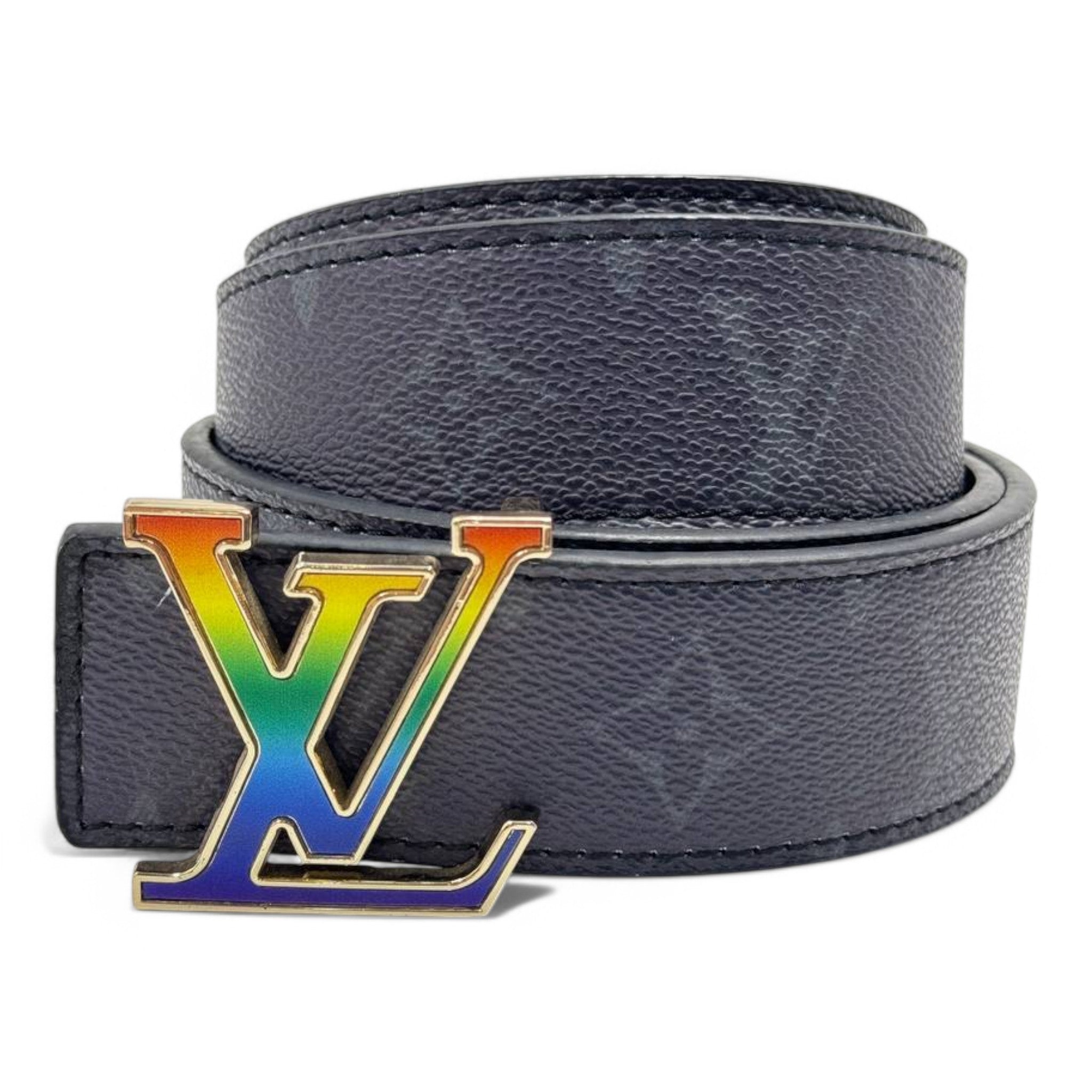 Louis Vuitton Monogram dark navy Leather Belt with Rainbow LV Buckle