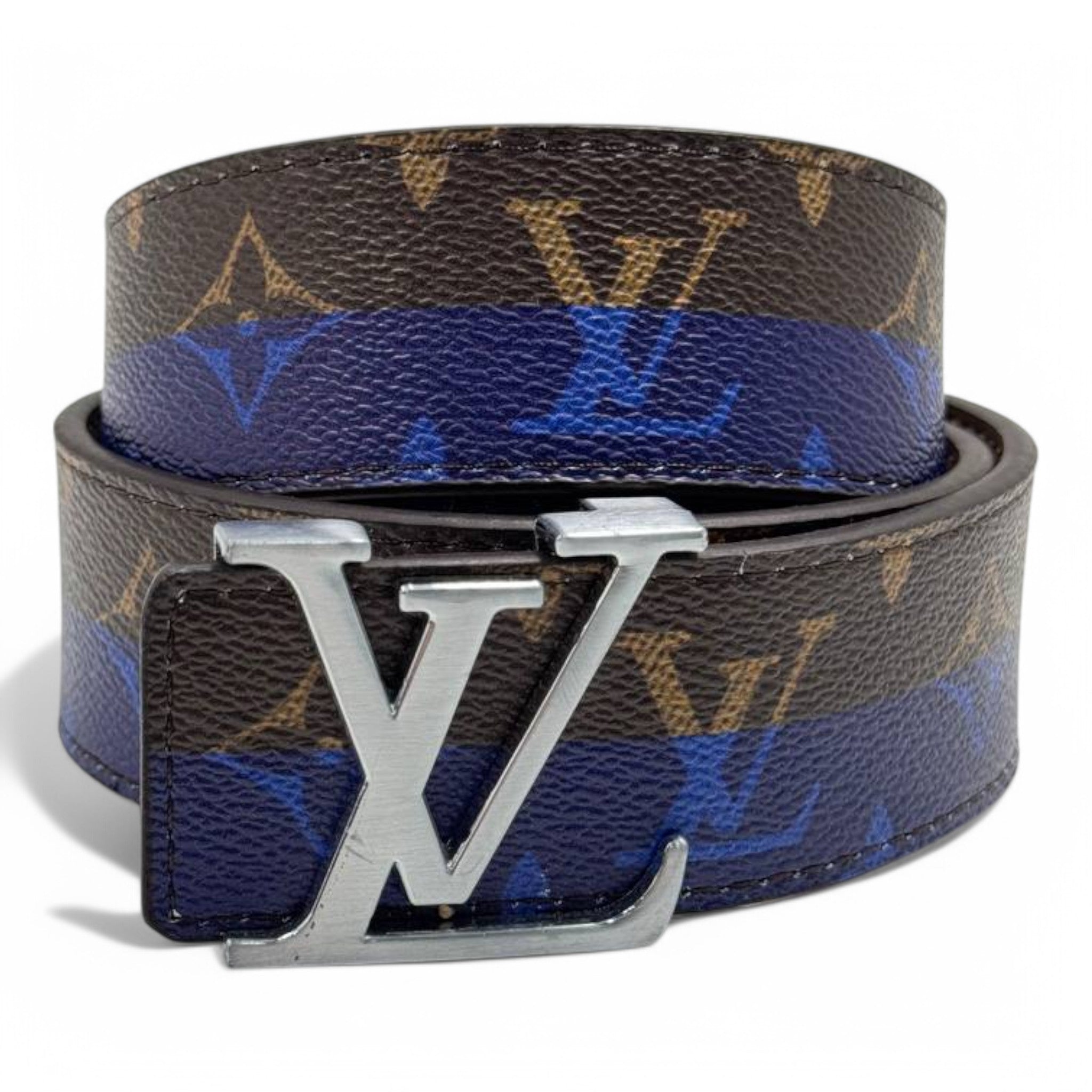Louis Vuitton Monogram Eclipse Belt – Blue & Brown Canvas with Silver LV Buckle