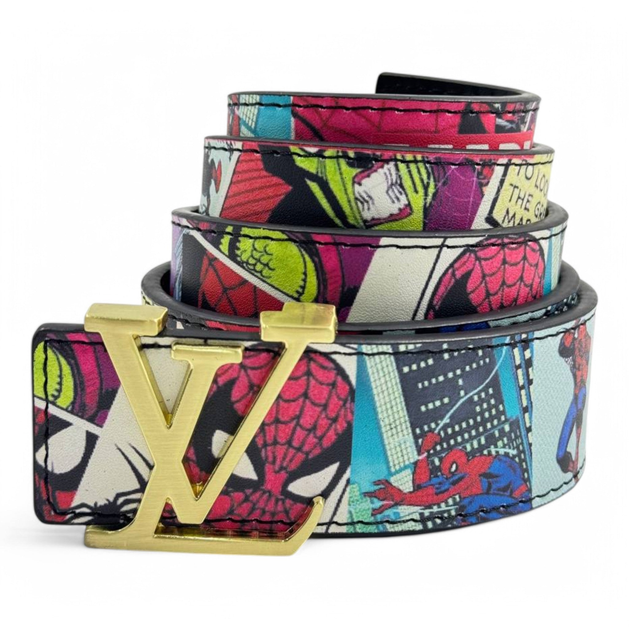 Louis Vuitton Spider-Man Comic Art Belt – Gold LV Buckle & Pop Art Style
