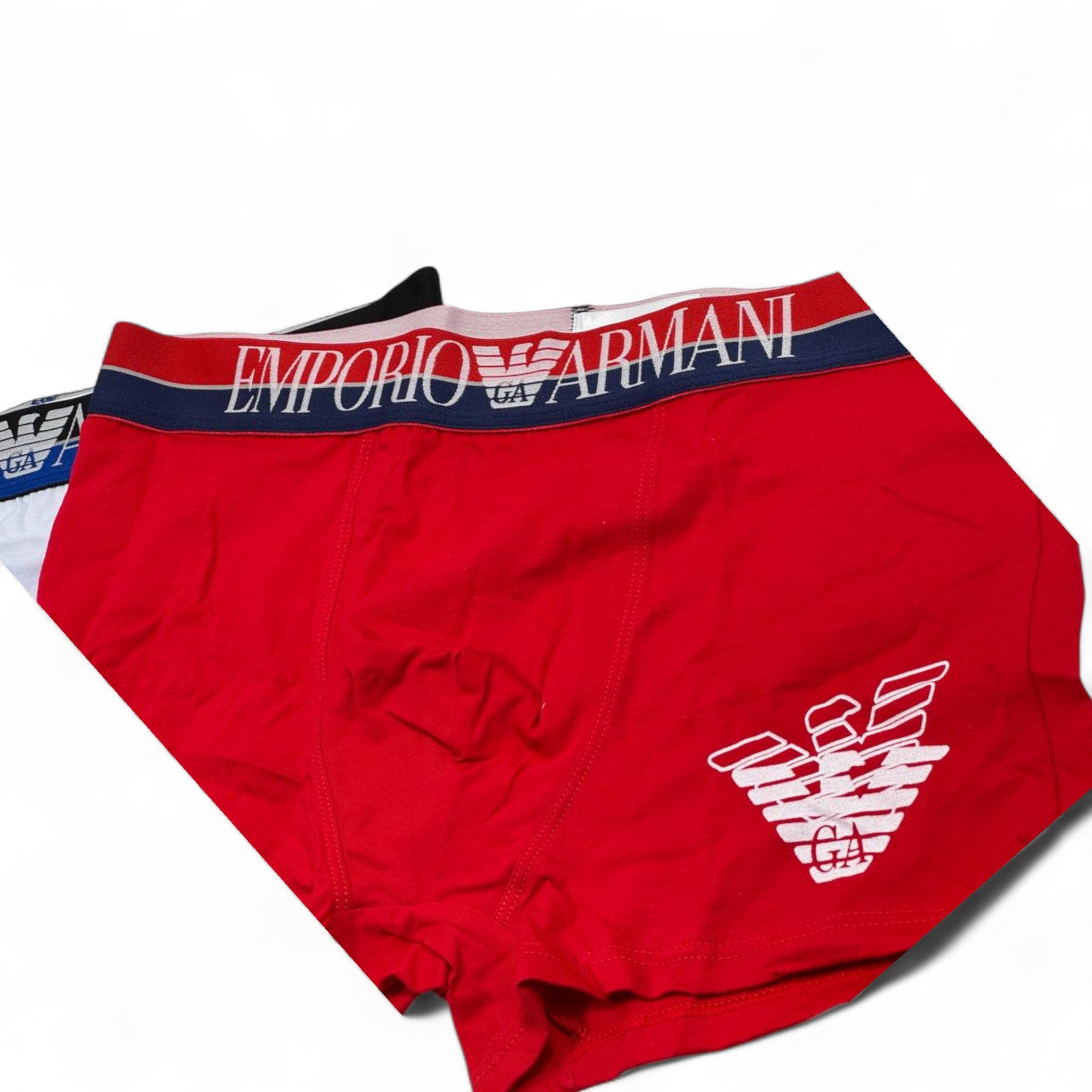 🩳 Emporio Armani Men’s Boxer Set – 3-Pack Eagle Logo Edition (Black, Red, Light Blue) 🦅