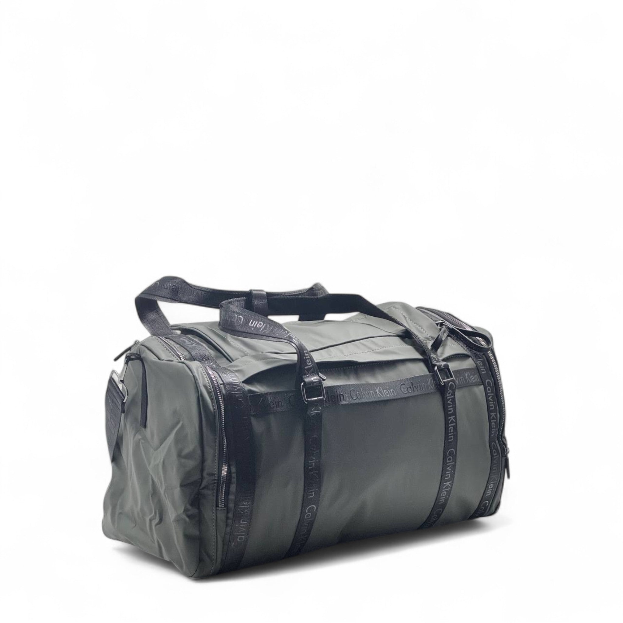 🫒 Calvin Klein Olive Green Nylon Duffle Bag – Logo Strap Gym & Travel Essential