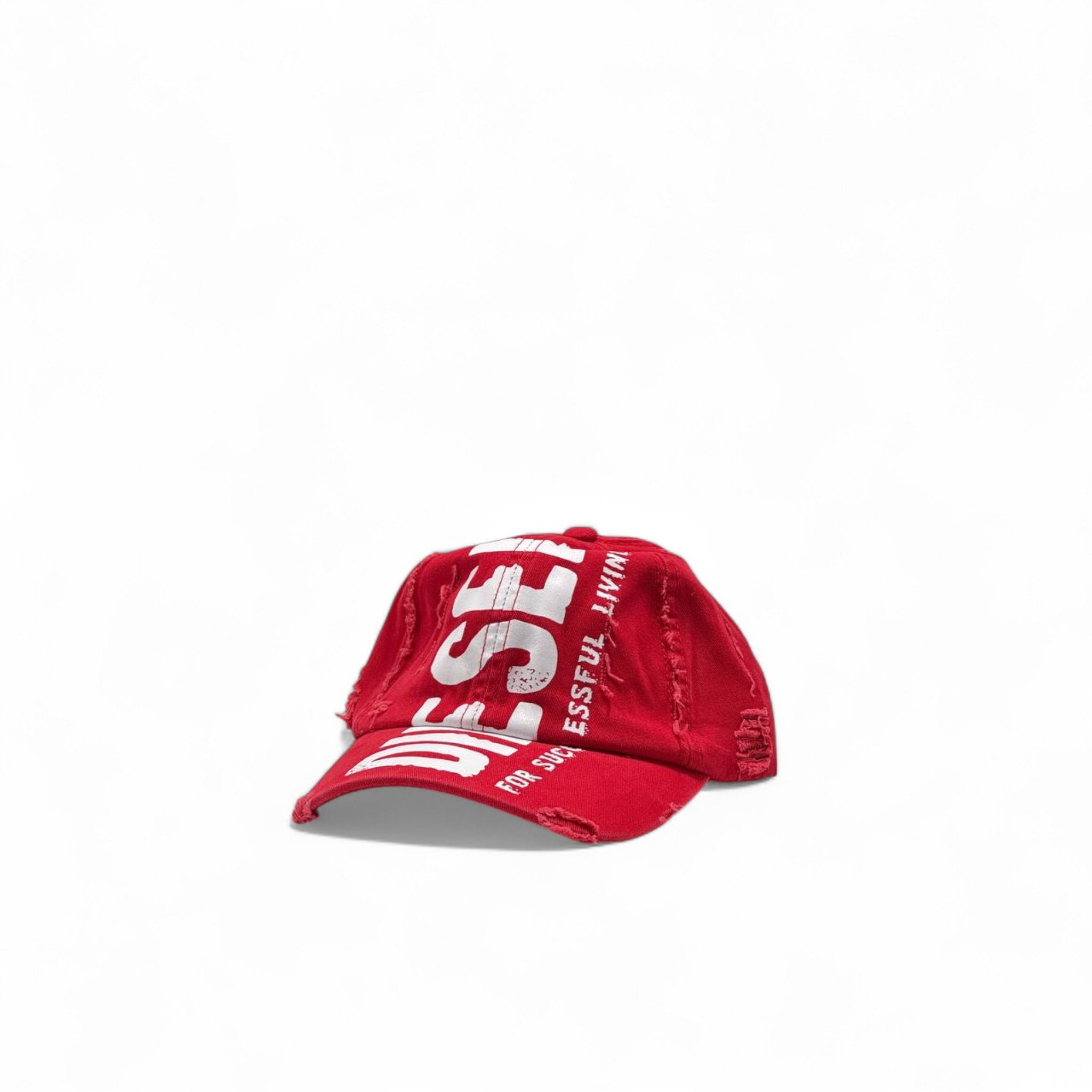 🧢 Diesel Red Distressed Baseball Cap – "For Successful Living" Logo