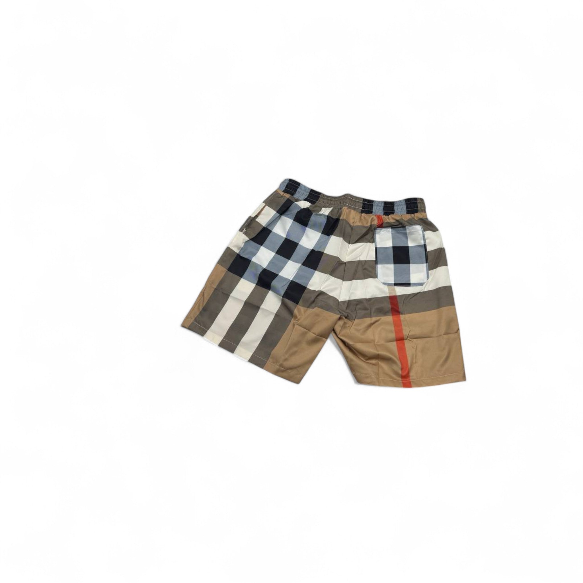 🏖️ Classic Burberry-Inspired Checkered Swim Shorts – Beige, Black & Red