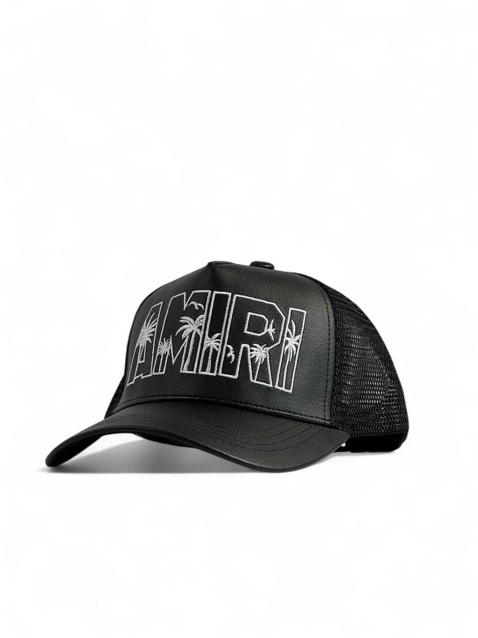 Amiri Black Trucker Cap 🌴✨ | Palm Tree Embroidery | Luxury Streetwear Hat 🖤