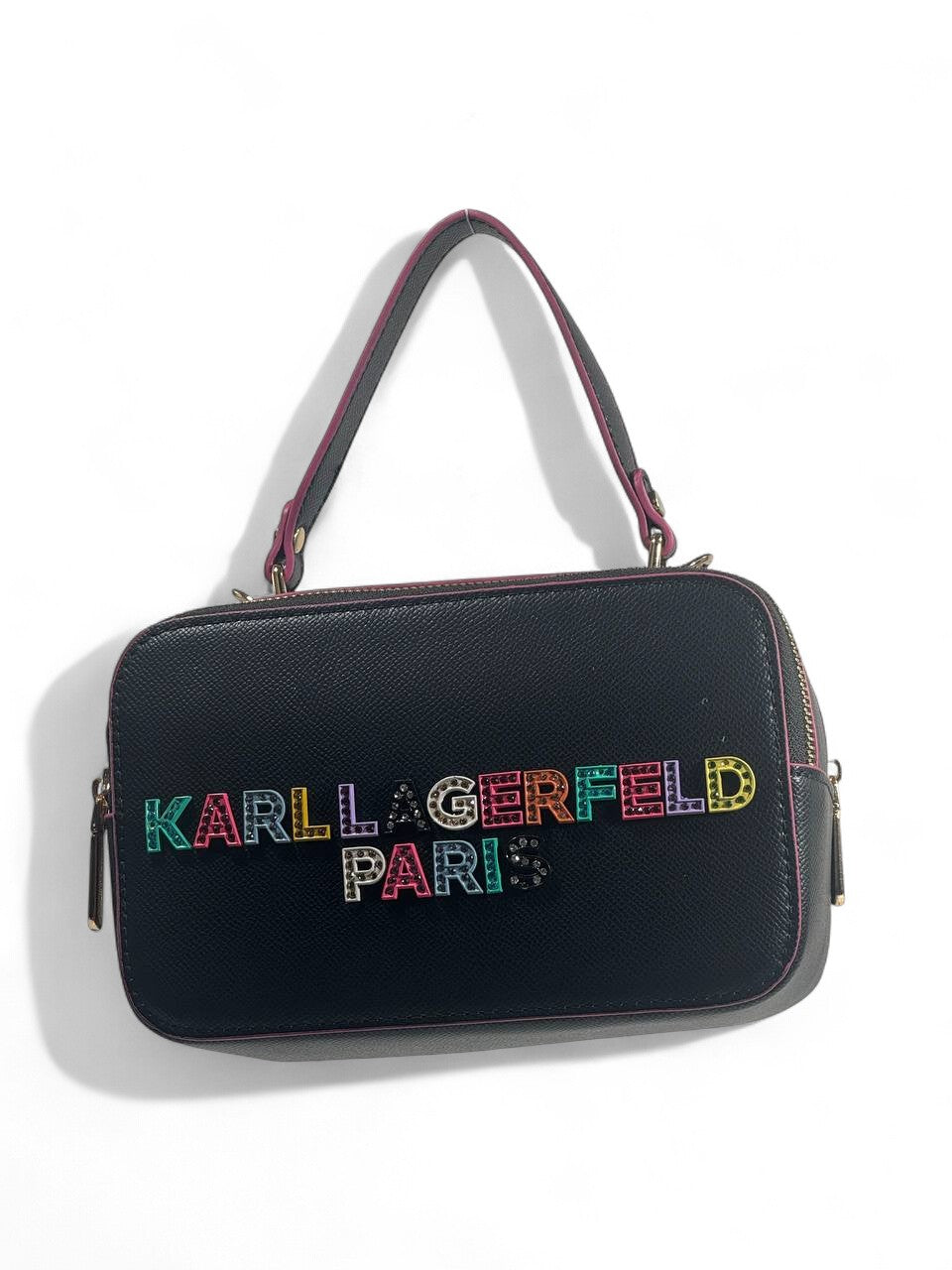🌈 Karl Lagerfeld Paris Black Handbag – Colorful Logo Design 🎨✨