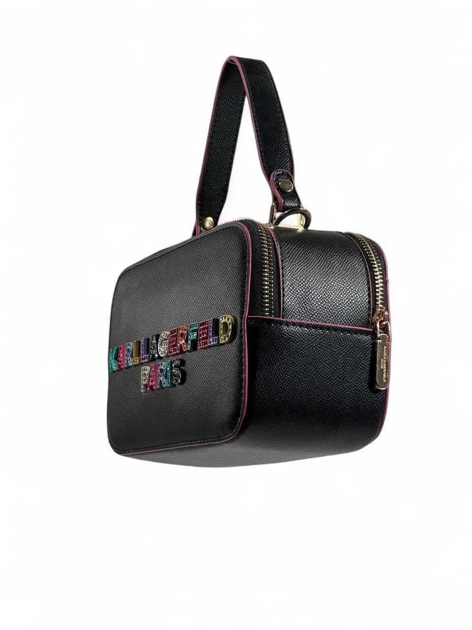 🌈 Karl Lagerfeld Paris Black Handbag – Colorful Logo Design 🎨✨