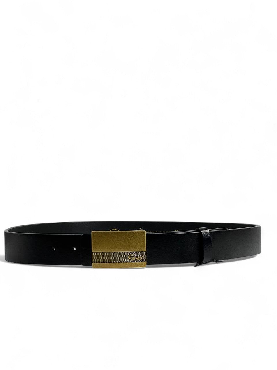 🖤 Lacoste Men’s Leather Belt – Black with Gold Buckle (130cm) | Luxury Casual Elegance