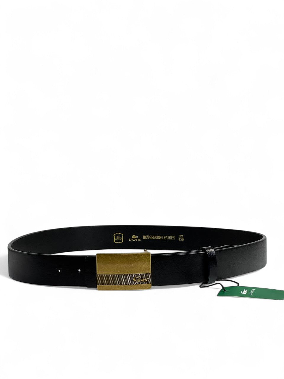 🖤 Lacoste Men’s Leather Belt – Black with Gold Buckle (130cm) | Luxury Casual Elegance
