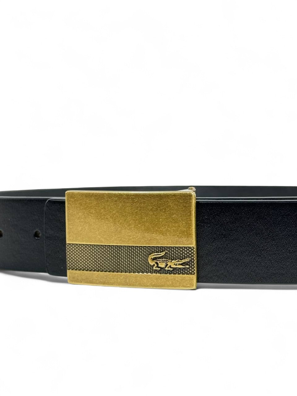 🖤 Lacoste Men’s Leather Belt – Black with Gold Buckle (130cm) | Luxury Casual Elegance