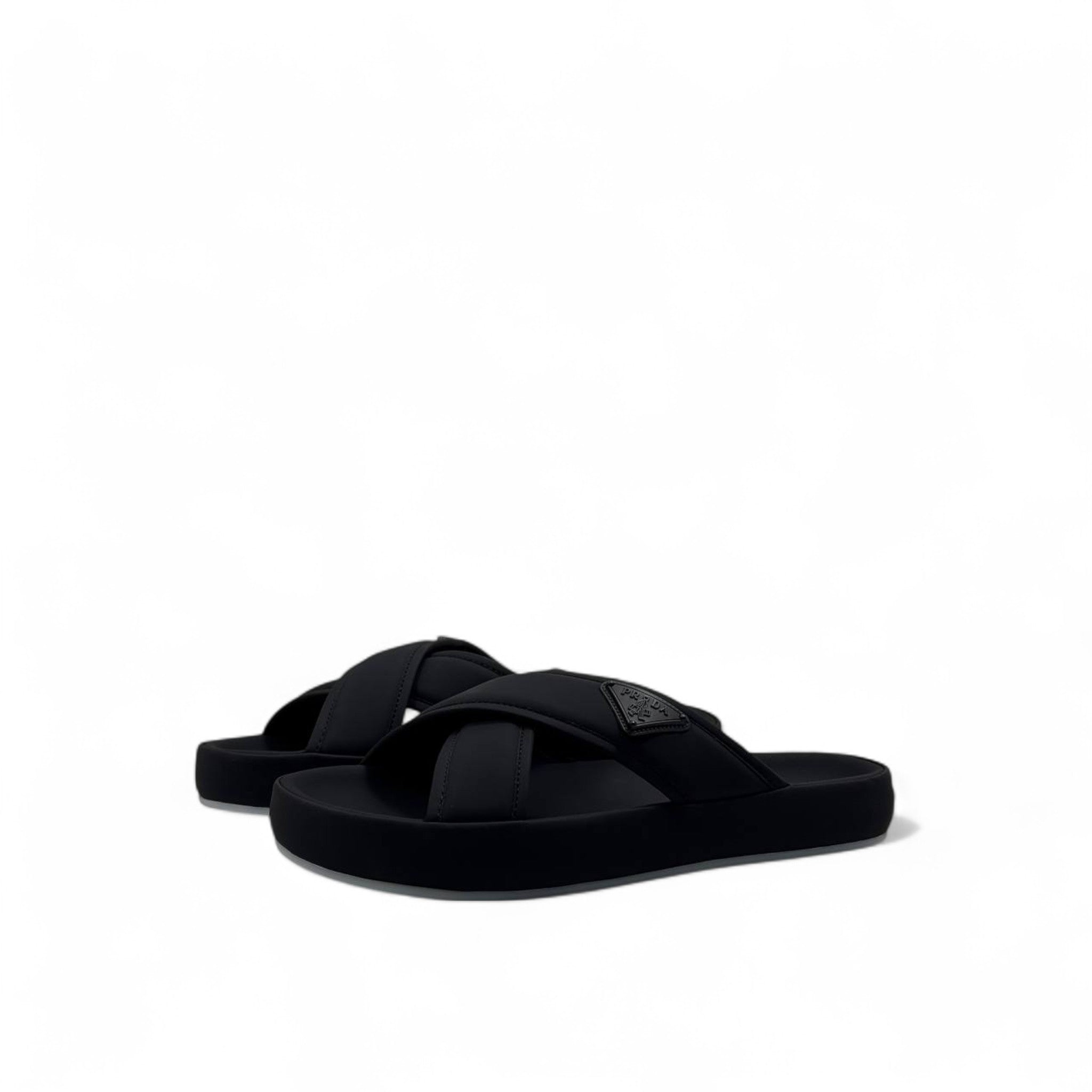 Prada Black Cross-Strap Slides 👣 – Iconic Designer Comfort