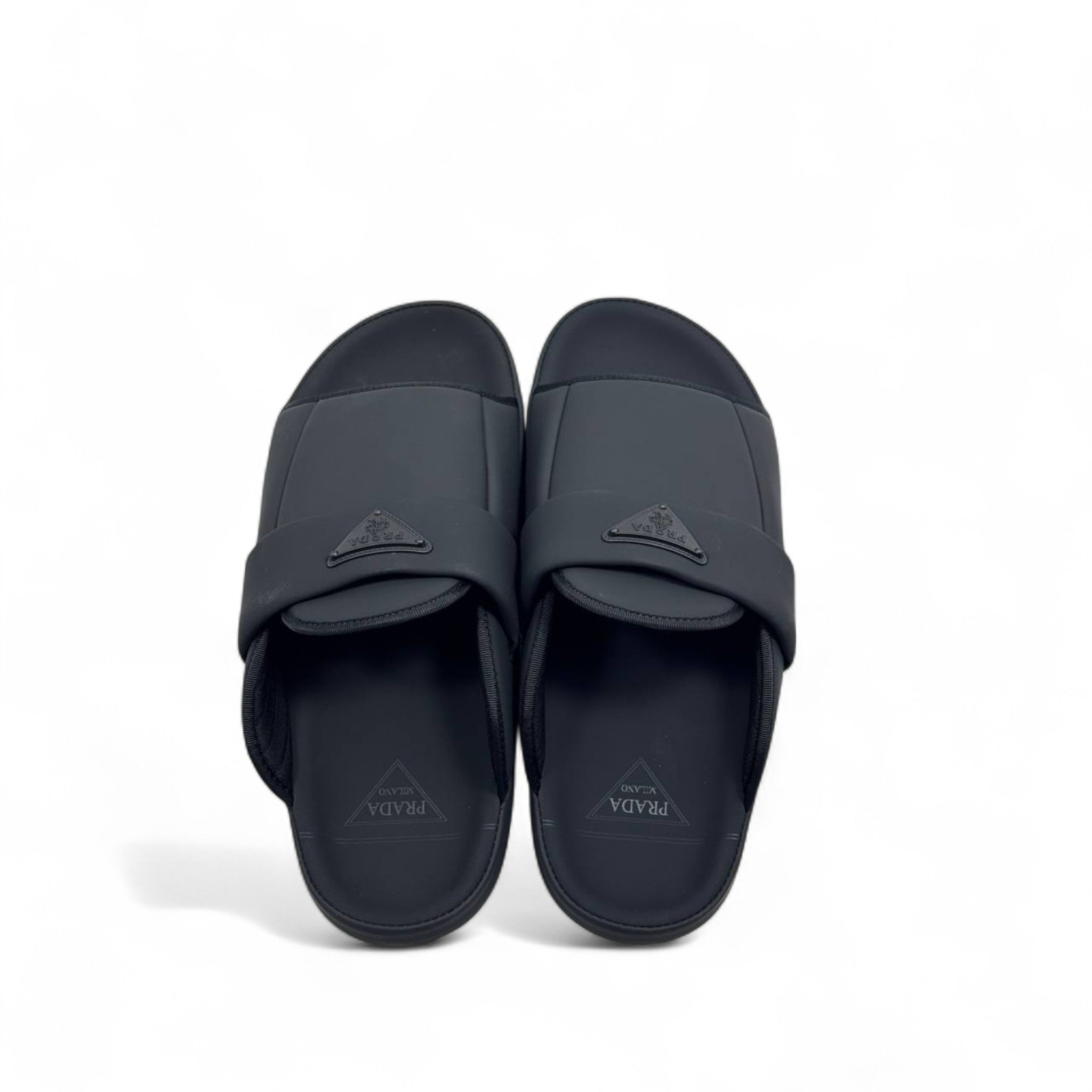 Prada Black Padded Logo Slides 🖤 – Sleek Luxury Comfort