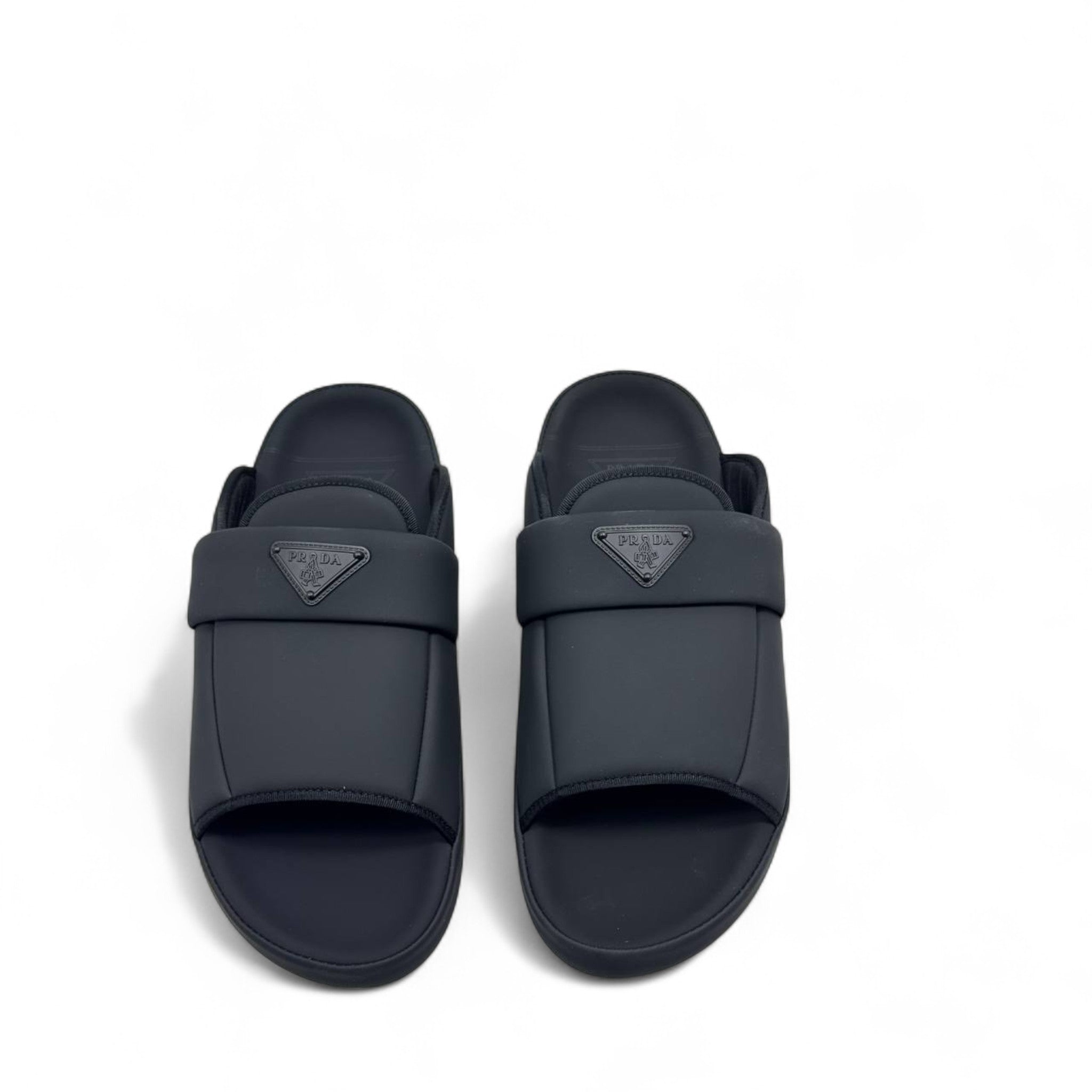 Prada Black Padded Logo Slides 🖤 – Sleek Luxury Comfort
