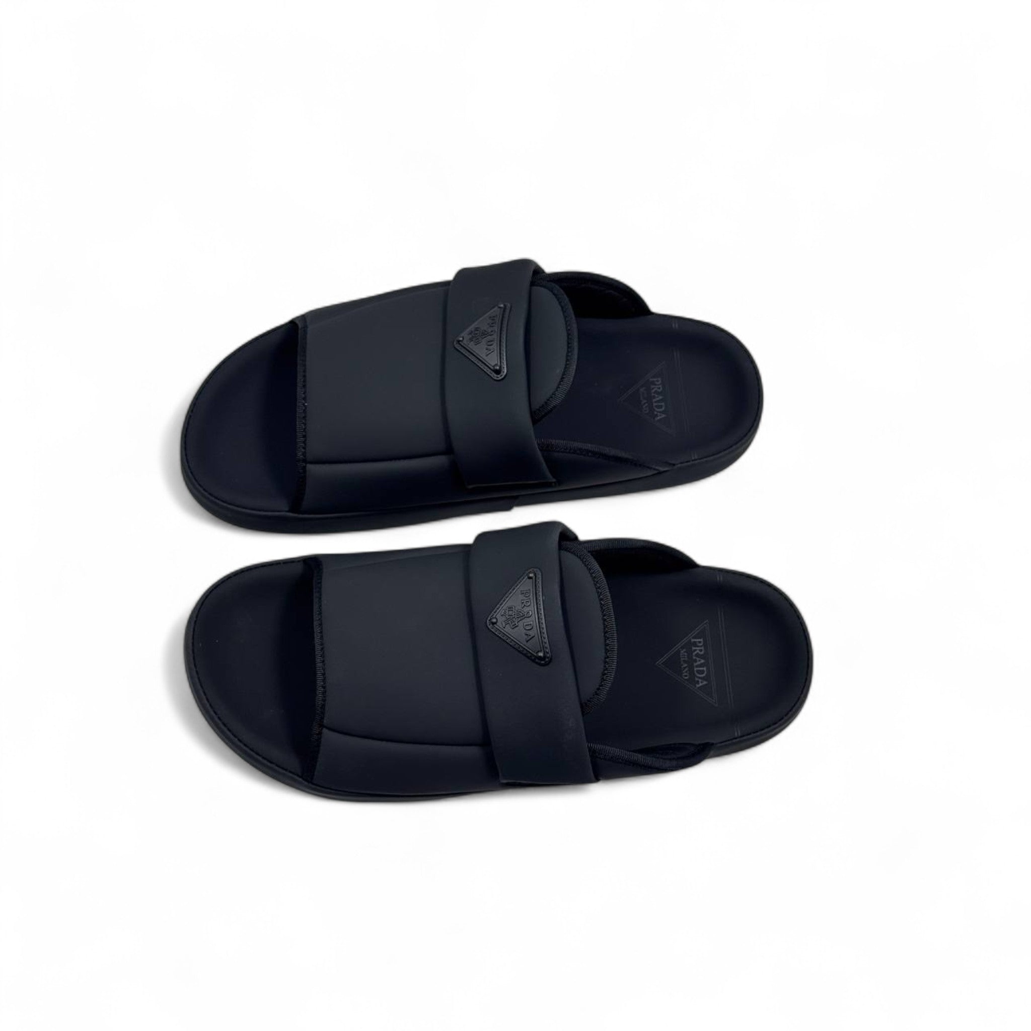 Prada Black Padded Logo Slides 🖤 – Sleek Luxury Comfort