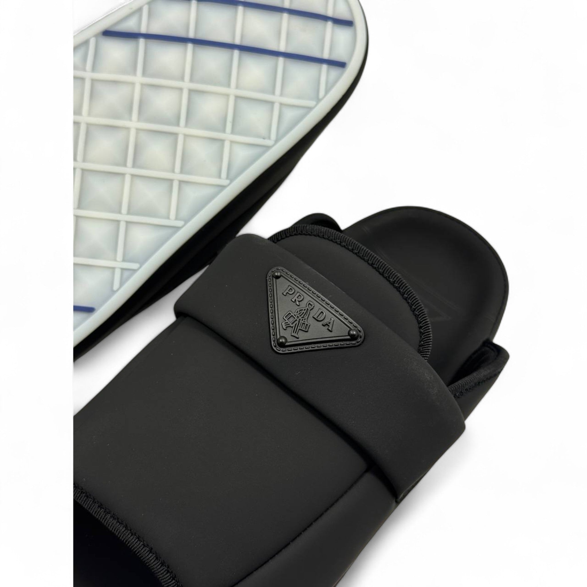 Prada Black Padded Logo Slides 🖤 – Sleek Luxury Comfort