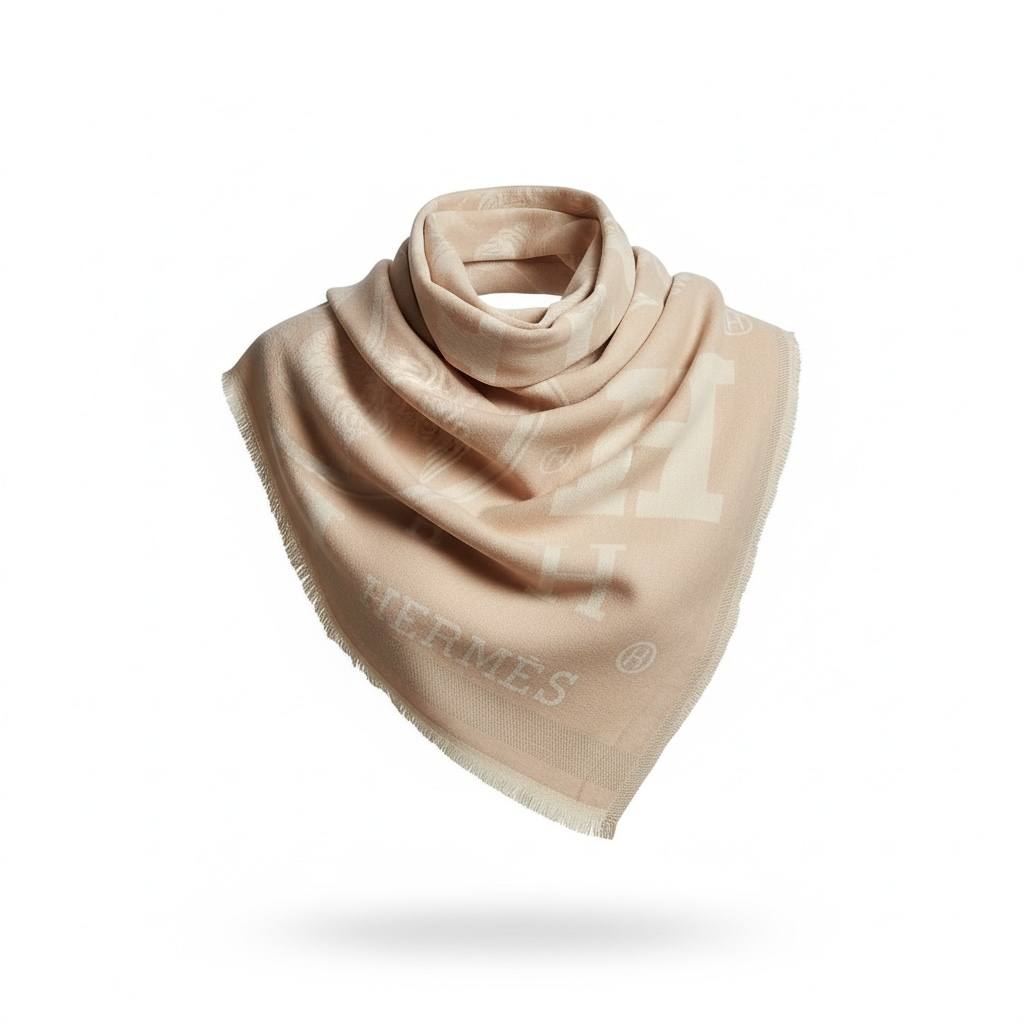 🧣 Hermès-Inspired Beige Monogram Scarf – Timeless Elegance & Luxury Touch ✨
