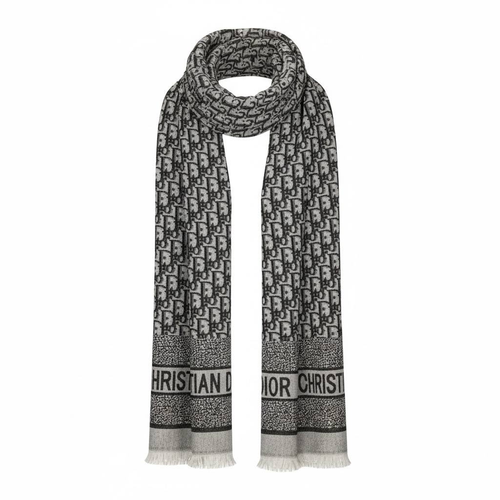 🧣 Dior Oblique Black & Grey Monogram Scarf – Bold Elegance & Iconic Luxury ✨