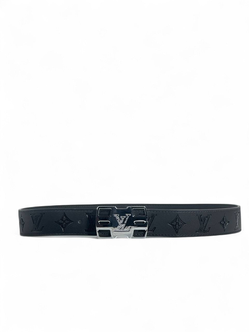 🖤 LV Style Black Belt – 115 cm | Monogram Design ✨ | Premium Finish & Silver Buckle ⚡