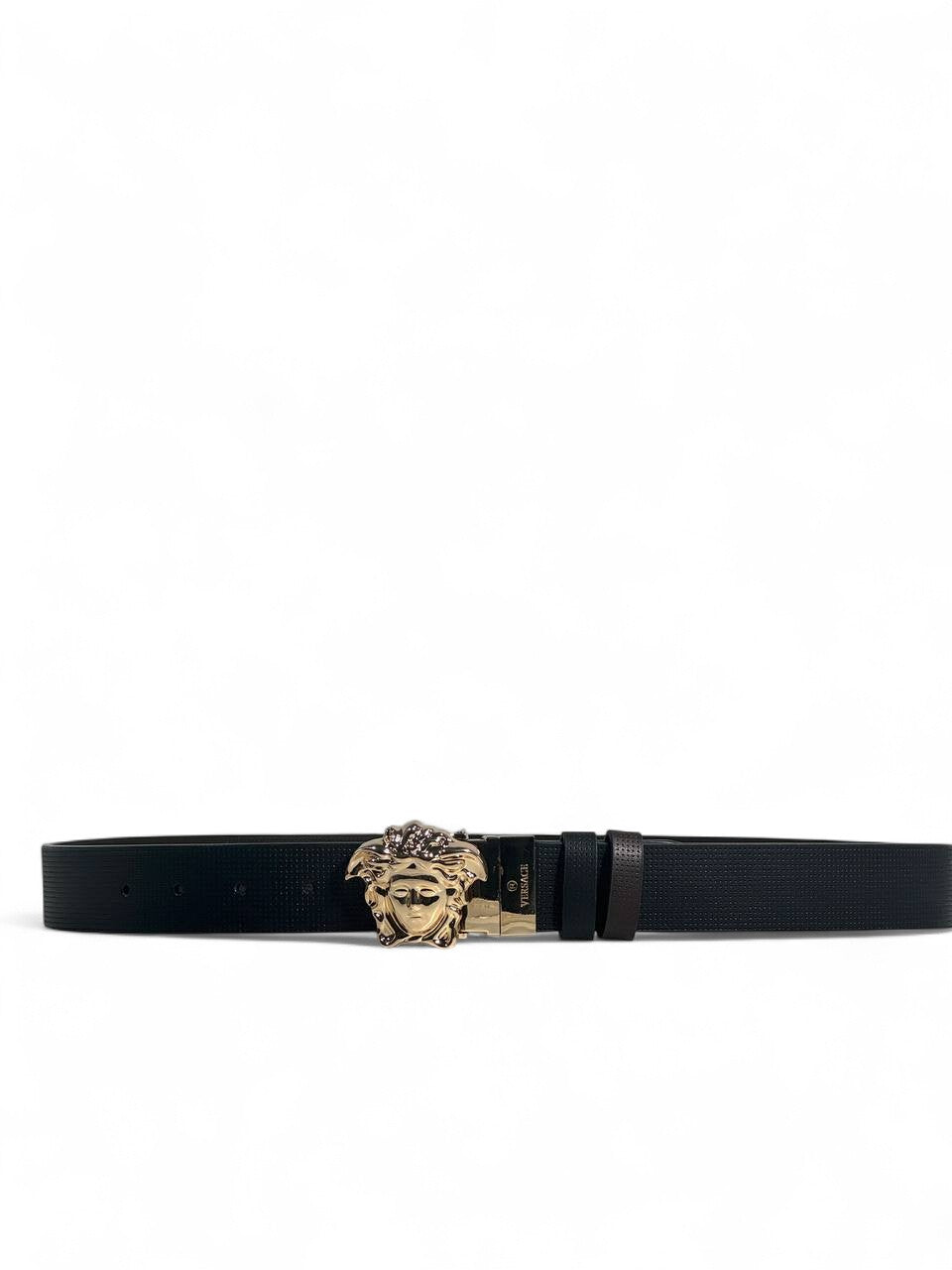 🖤 Versace Style Black Belt – 115 cm | Gold Medusa Buckle 👑 | Premium Finish ✨