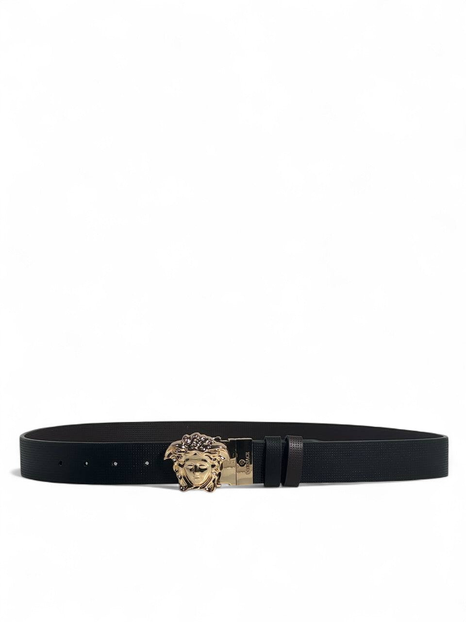 🖤 Versace Style Black Belt – 115 cm | Gold Medusa Buckle 👑 | Premium Finish ✨