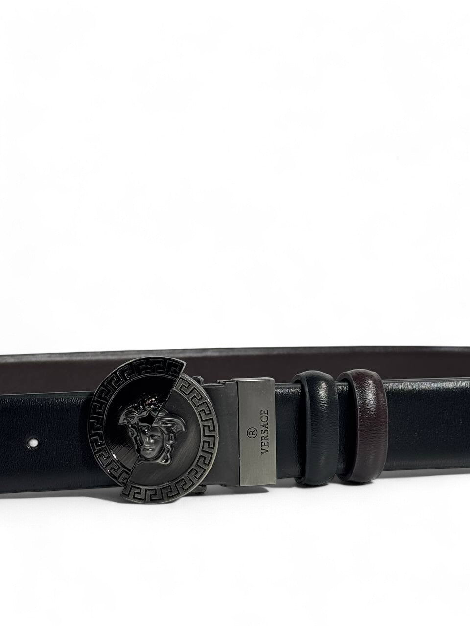 🖤 Versace Style Double-Face Belt – 120 cm | Black Medusa Buckle 🌀👑 | Reversible Premium Finish ✨