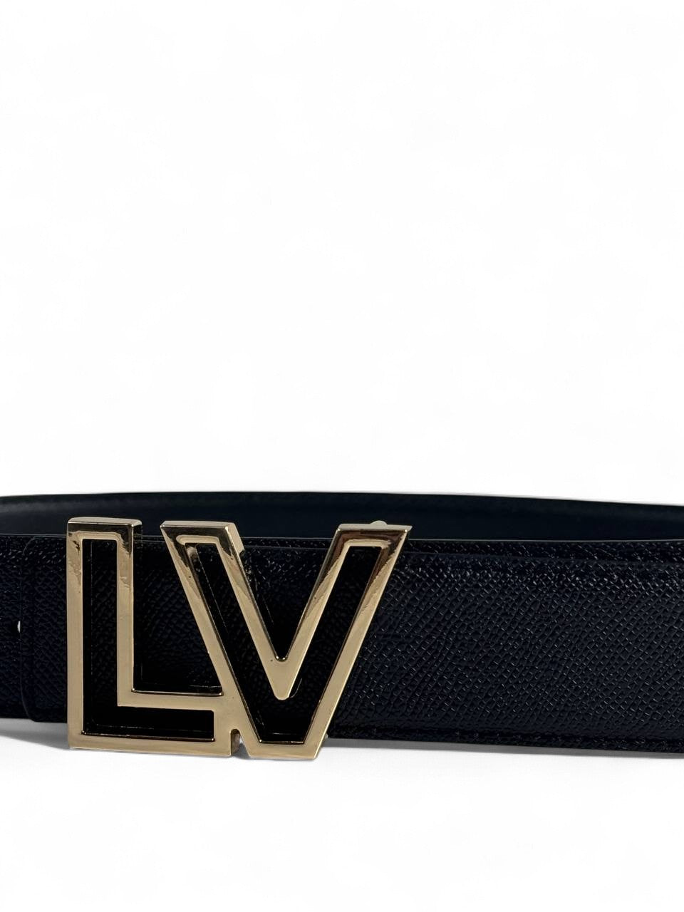 🖤 LV Style Black Belt – 120 cm | Gold “LV” Logo Buckle 💛✨ | Premium Sleek Finish 👌