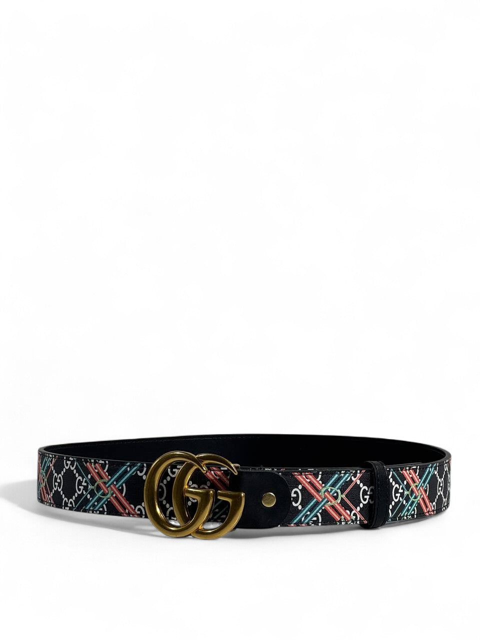 🖤 Gucci Multicolor GG Belt – 110 cm | Antique Gold Double G Buckle | Fashion Statement