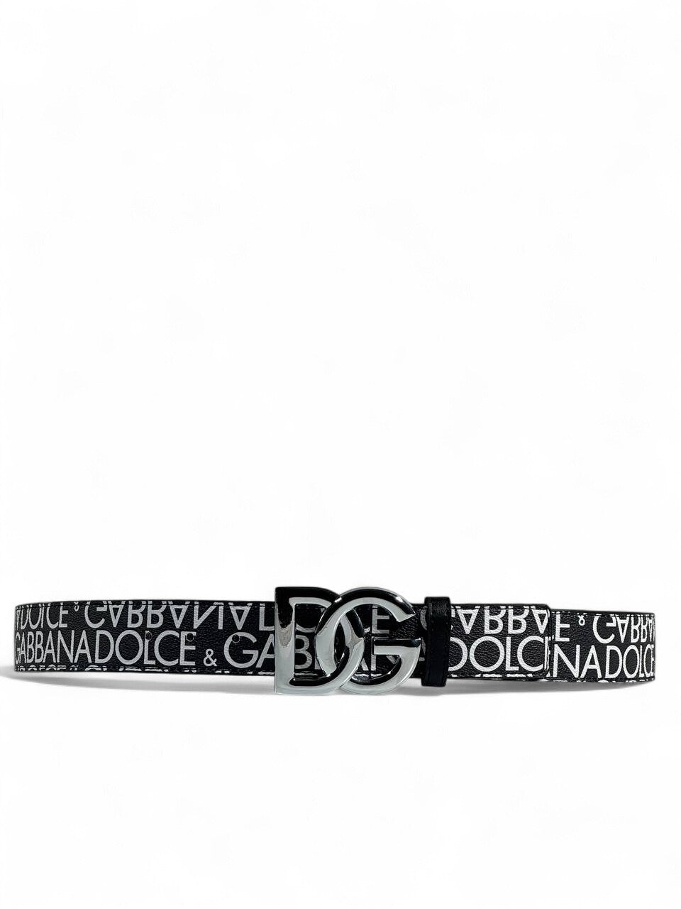 🖤 Dolce & Gabbana Logo Print Belt – 120 cm | Black & White DG | Silver Buckle
