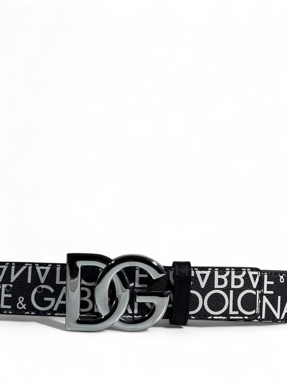 🖤 Dolce & Gabbana Logo Print Belt – 120 cm | Black & White DG | Silver Buckle