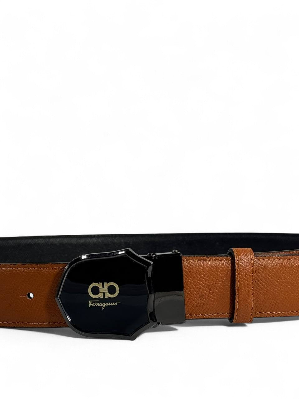 Ferragamo Reversible Leather Belt 130 cm 🧡🖤 | Elegant Black Buckle | Double-Face