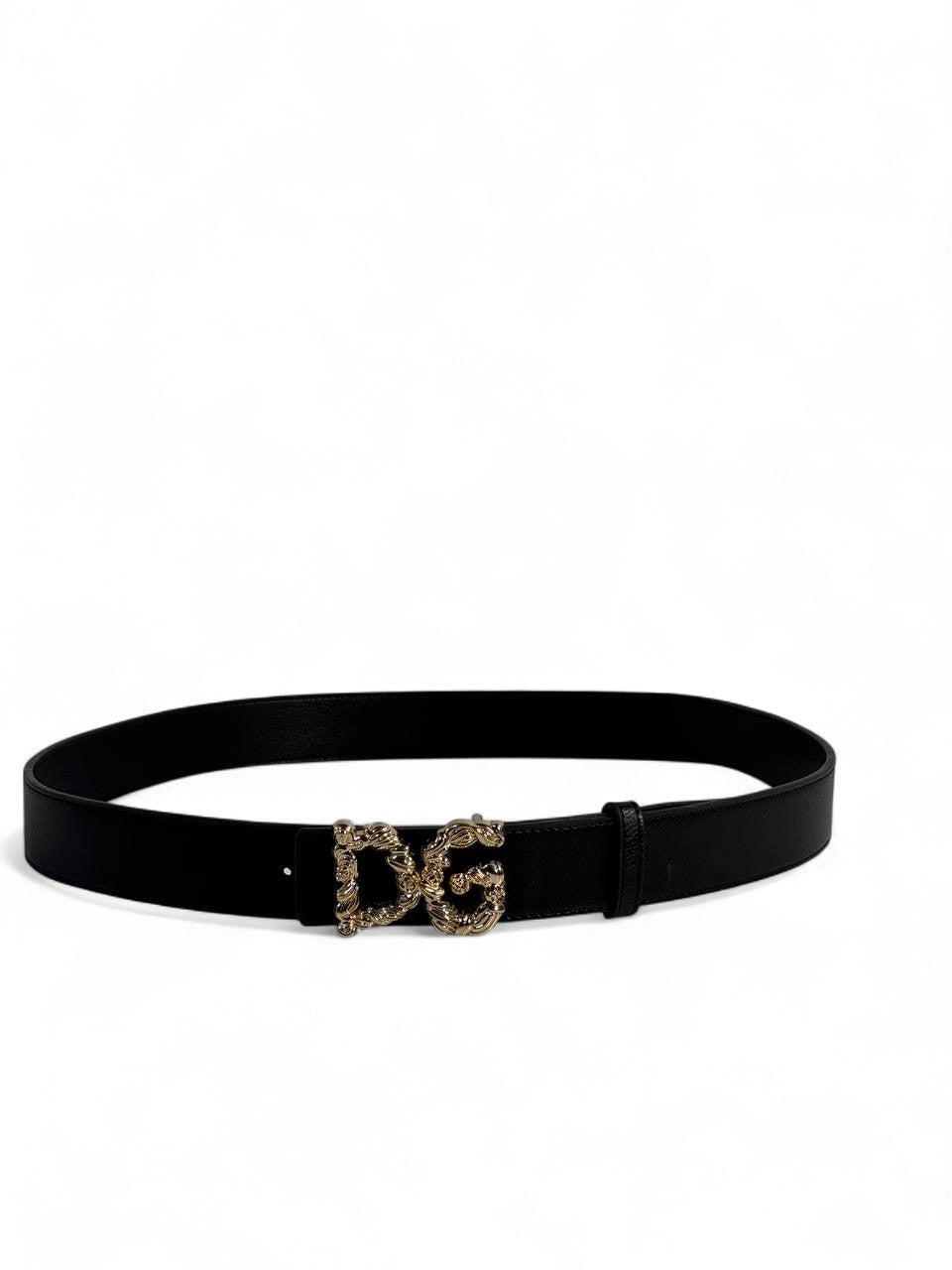 Dolce & Gabbana Black Leather Belt 125 cm 🖤 | Gold Baroque DG Buckle ✨