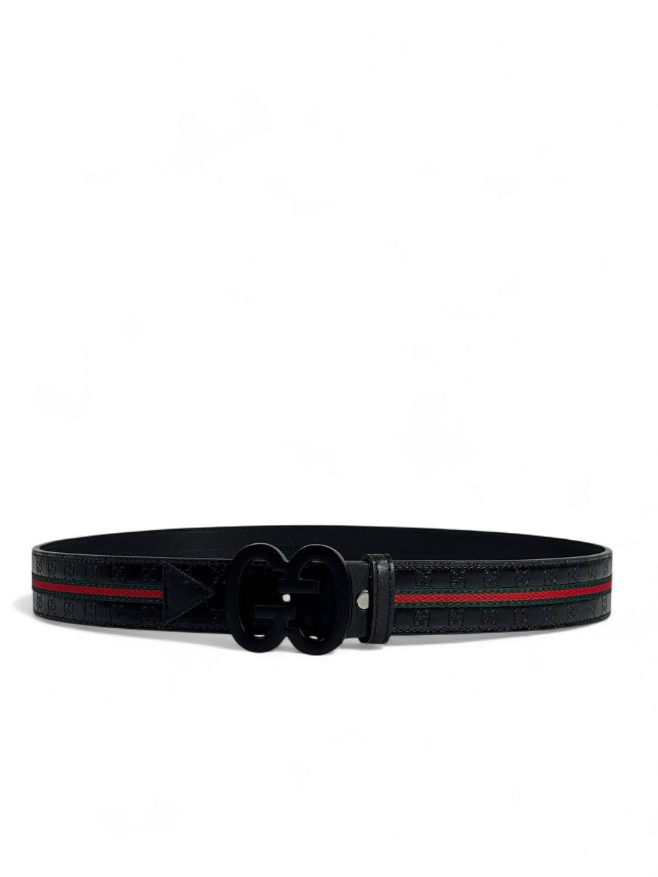 Gucci Black Belt with Red & Green Stripe 🖤 GG Matte Buckle | 115 cm