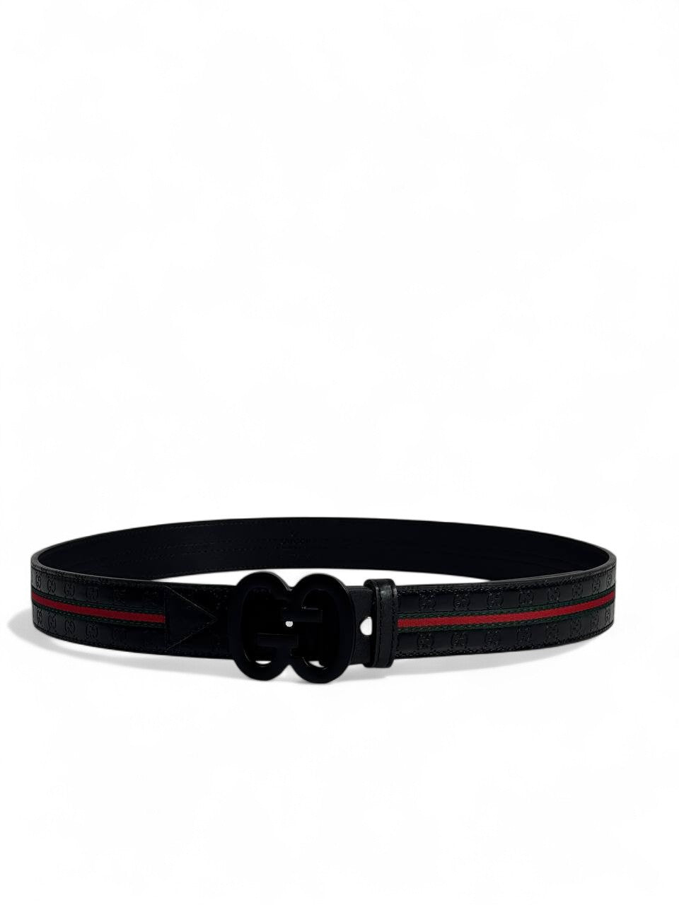 Gucci Black Belt with Red & Green Stripe 🖤 GG Matte Buckle | 115 cm