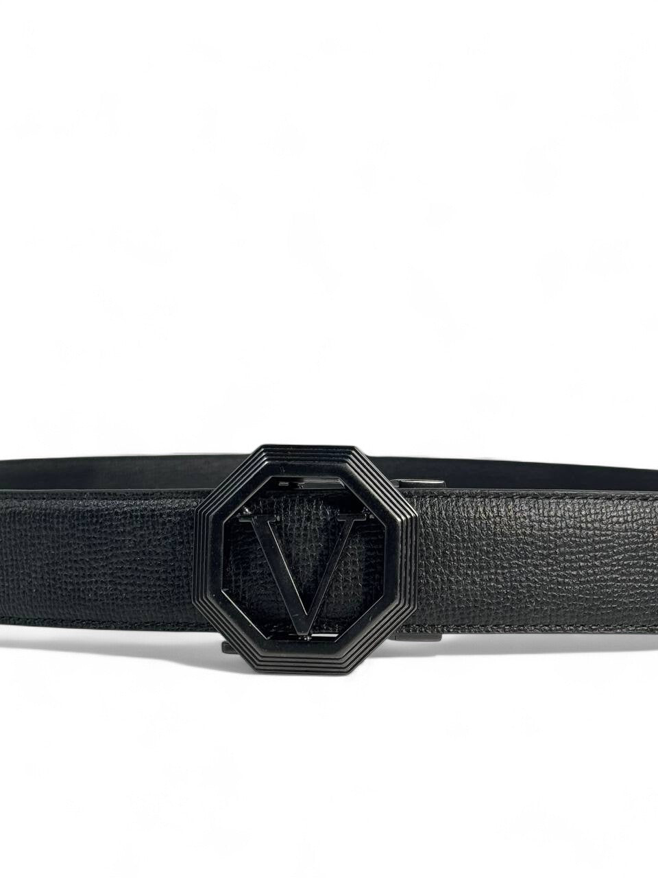 🖤 Valentino Black Leather Belt | Octagonal “V” Buckle | 130 cm