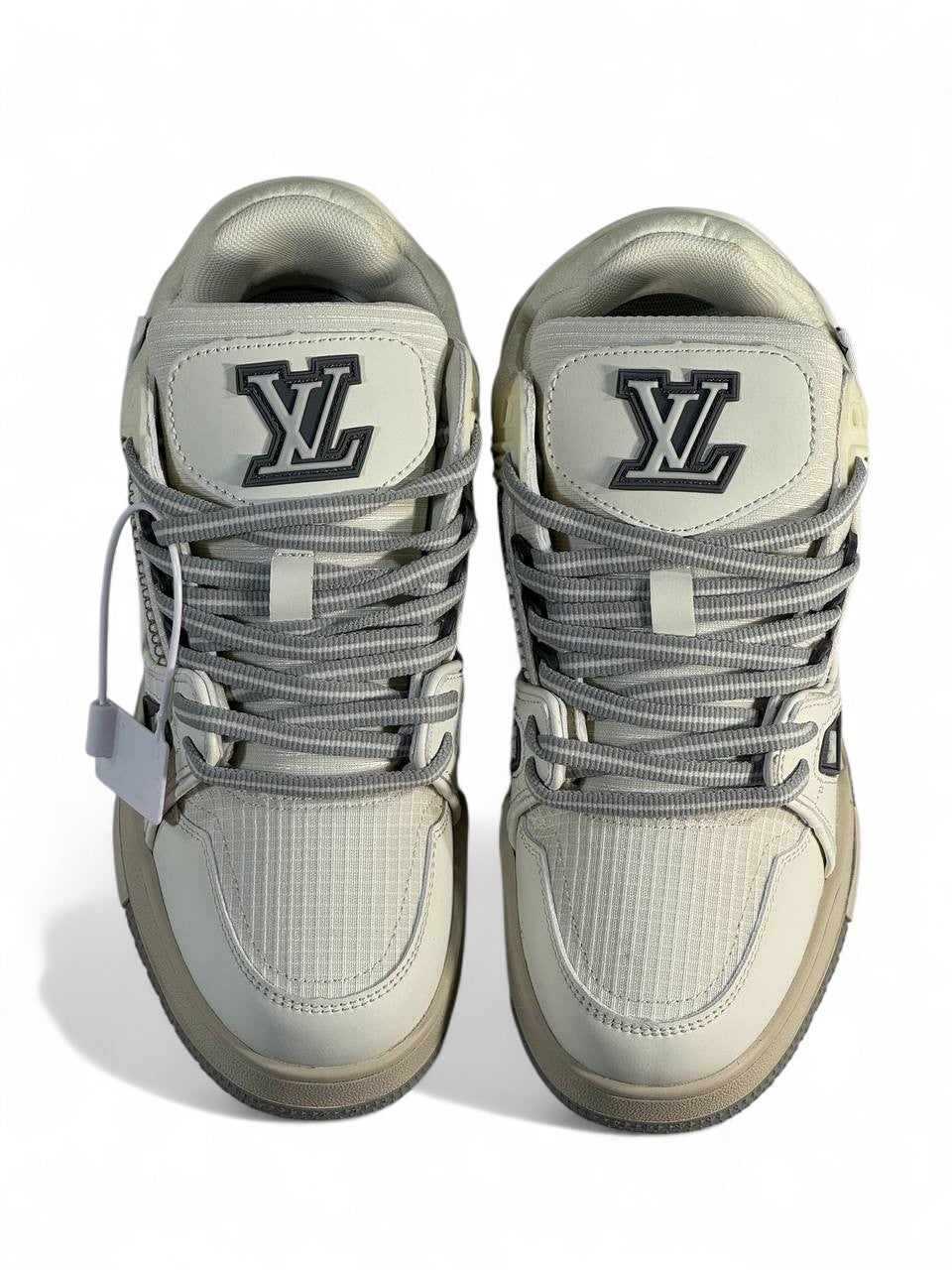 LV Cream & Grey Low-Top Sneakers 👟✨ — Modern Elegance & Street Luxury