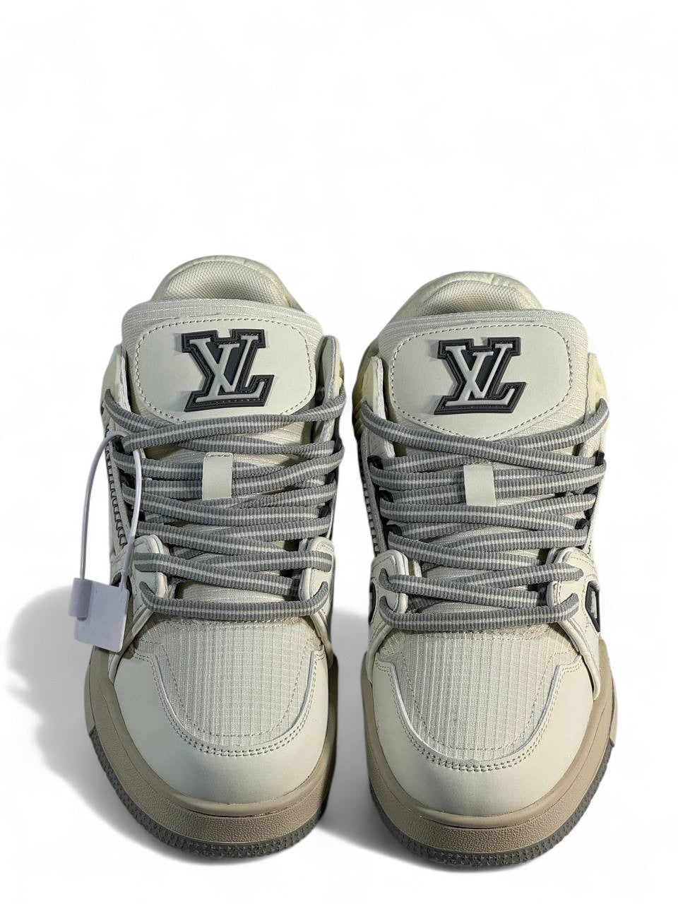 LV Cream & Grey Low-Top Sneakers 👟✨ — Modern Elegance & Street Luxury